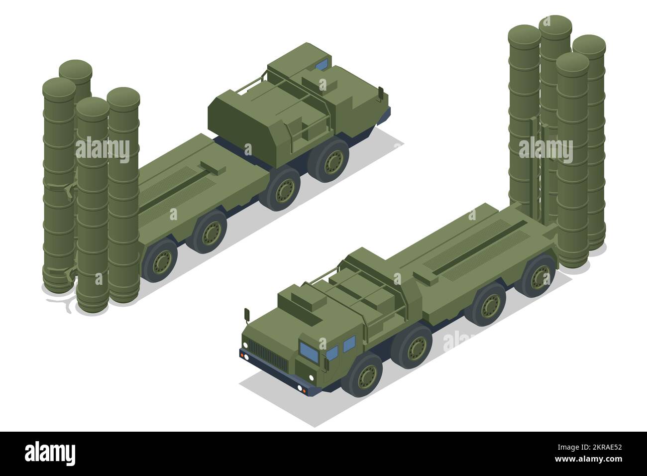 Sistema missilistico isometrico S-300, S-400. Sistema missilistico a lungo raggio superficie-aria e anti-balistico. Veicolo militare Illustrazione Vettoriale