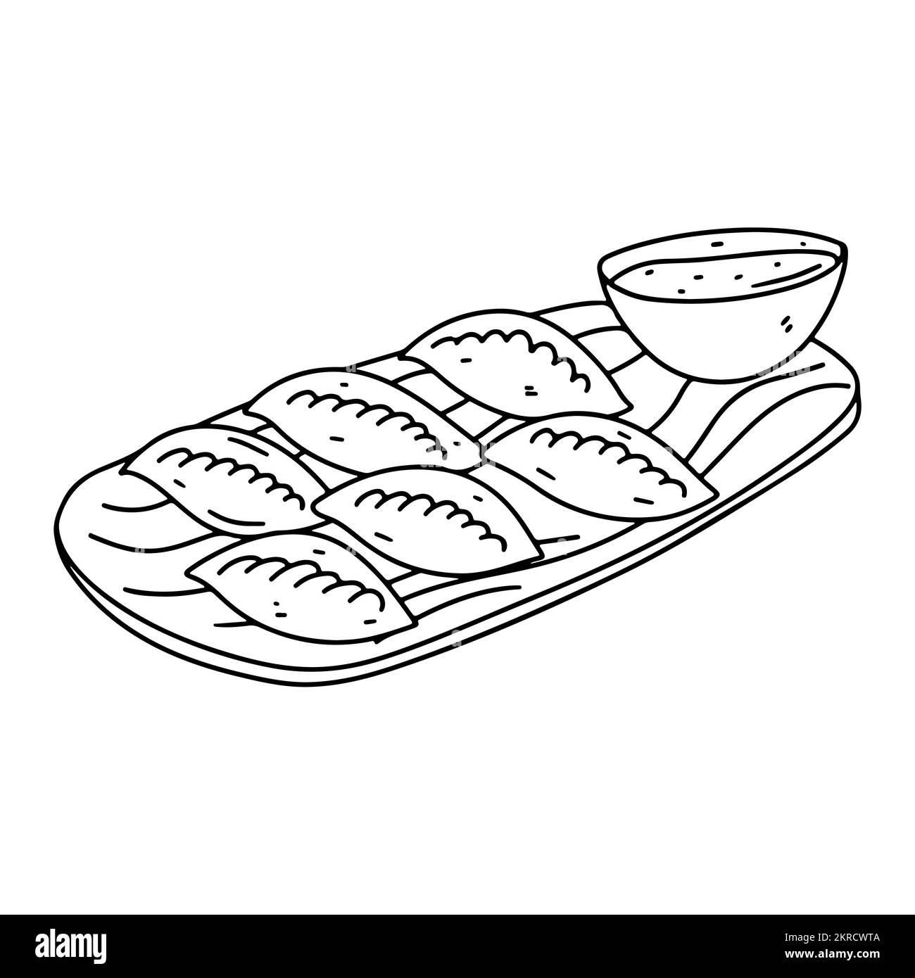 Dolci con pollo, manzo e posrk in stile doodle. Nazionale dell'Indonesia. Accompagnato con salsa o peperoncino crudo Illustrazione Vettoriale