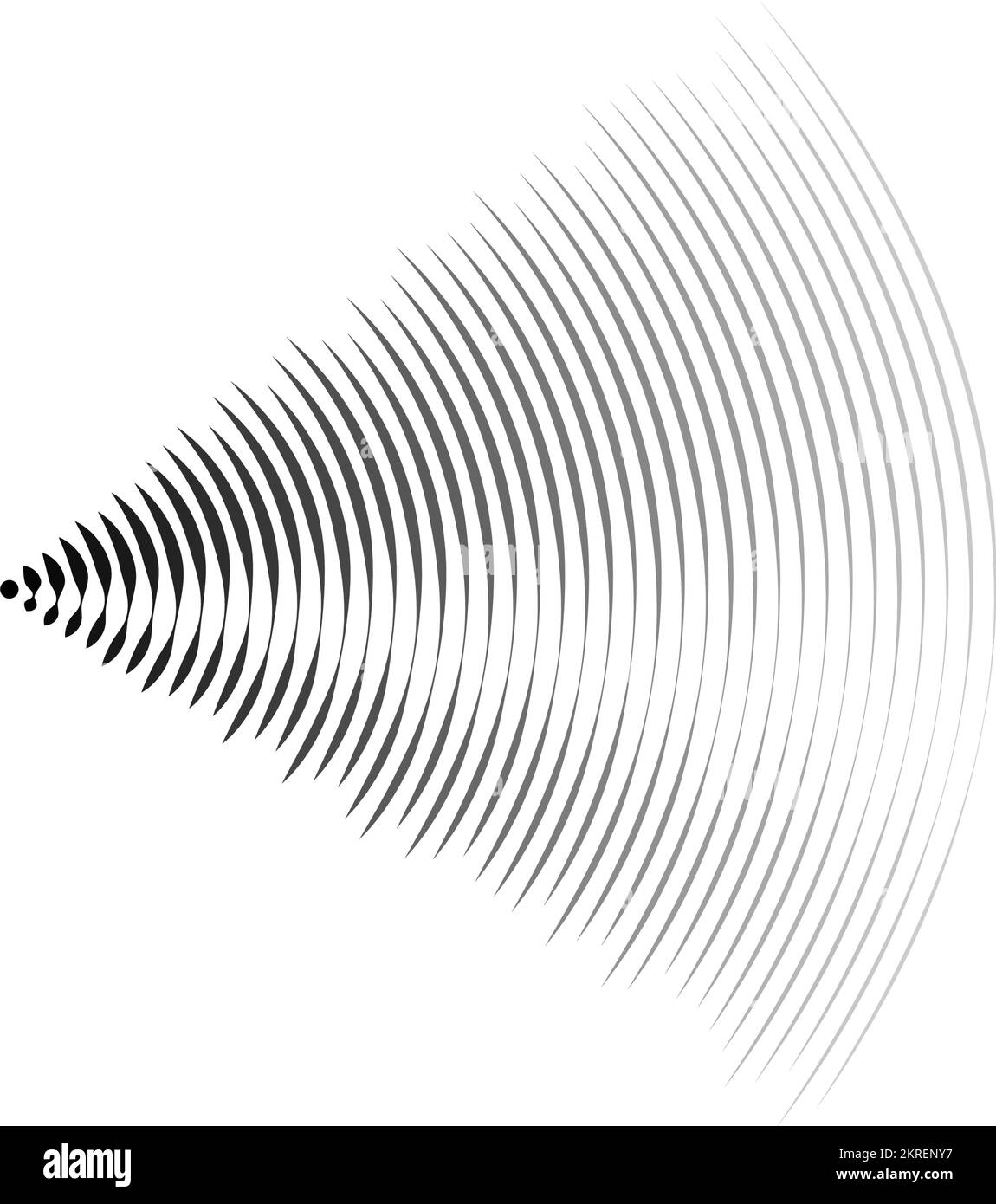 Segnale dell'onda sonora. Concetto di radio o audio musicale. Icona dell'epicentro o del radar. Segnale radiale o elementi di vibrazione. Linee della curva di impulso. Ondulazione concentrica Illustrazione Vettoriale
