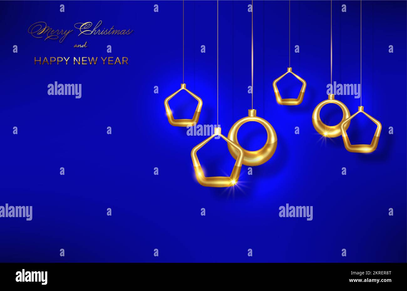 Banner natalizio di lusso con oro scritto a mano buon Natale e felice anno nuovo saluti e palle dorate di Natale. Illustrazione vettoriale Illustrazione Vettoriale