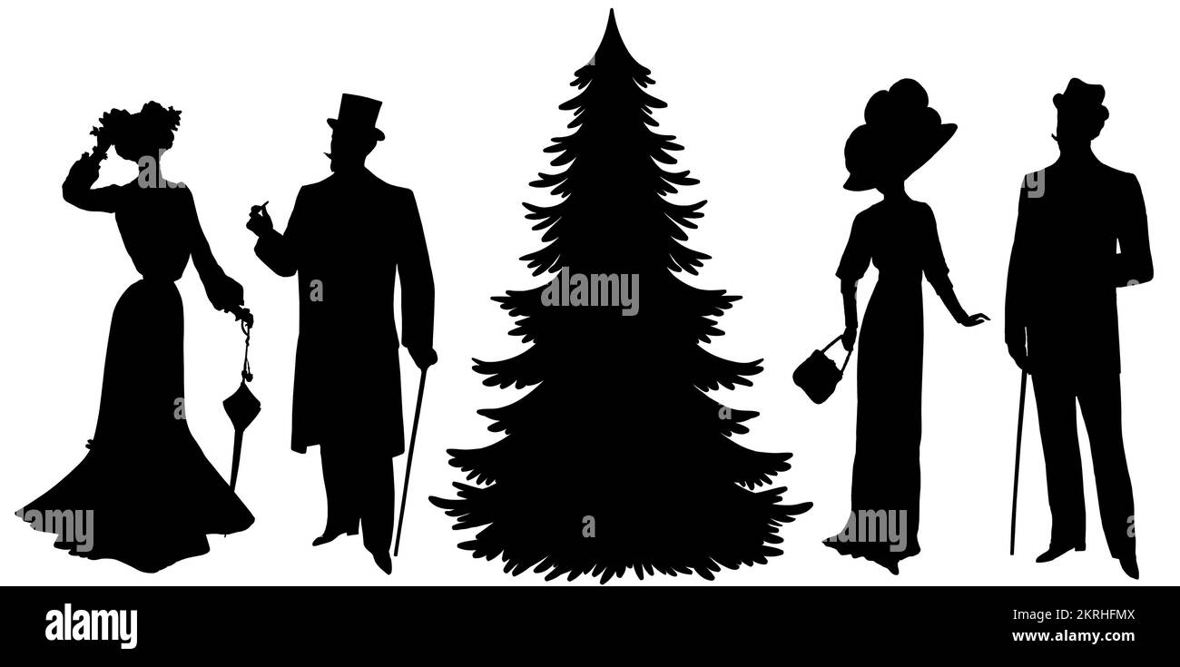 Moda retro persone silhouette isolato Foto Stock