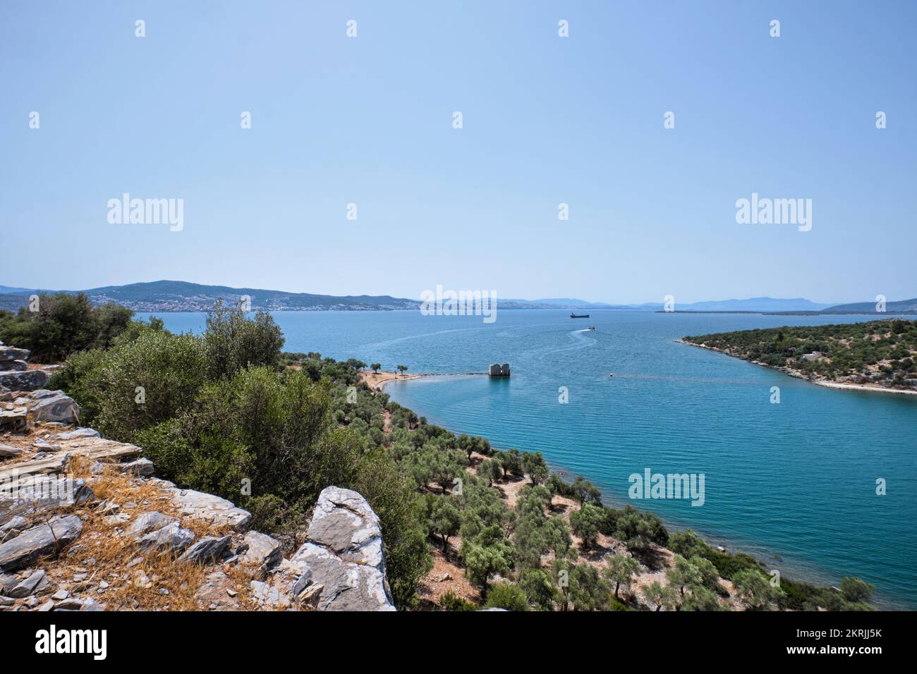 Kiyikislacik, Mugla, Turchia, 2021 settembre: Paesaggio beatiful anad rovine dell'antica città di Iassos (Iasos) a Milas, Costa Egeo Foto Stock