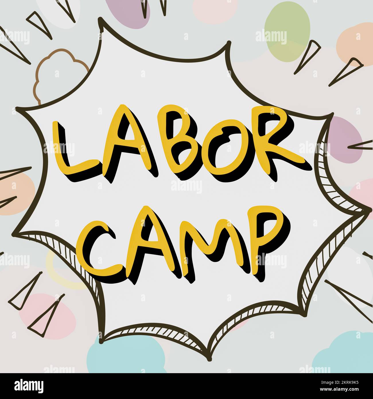 Scrittura con testo Labor Camp, foto concettuale una colonia penale dove viene eseguito il lavoro forzato Foto Stock