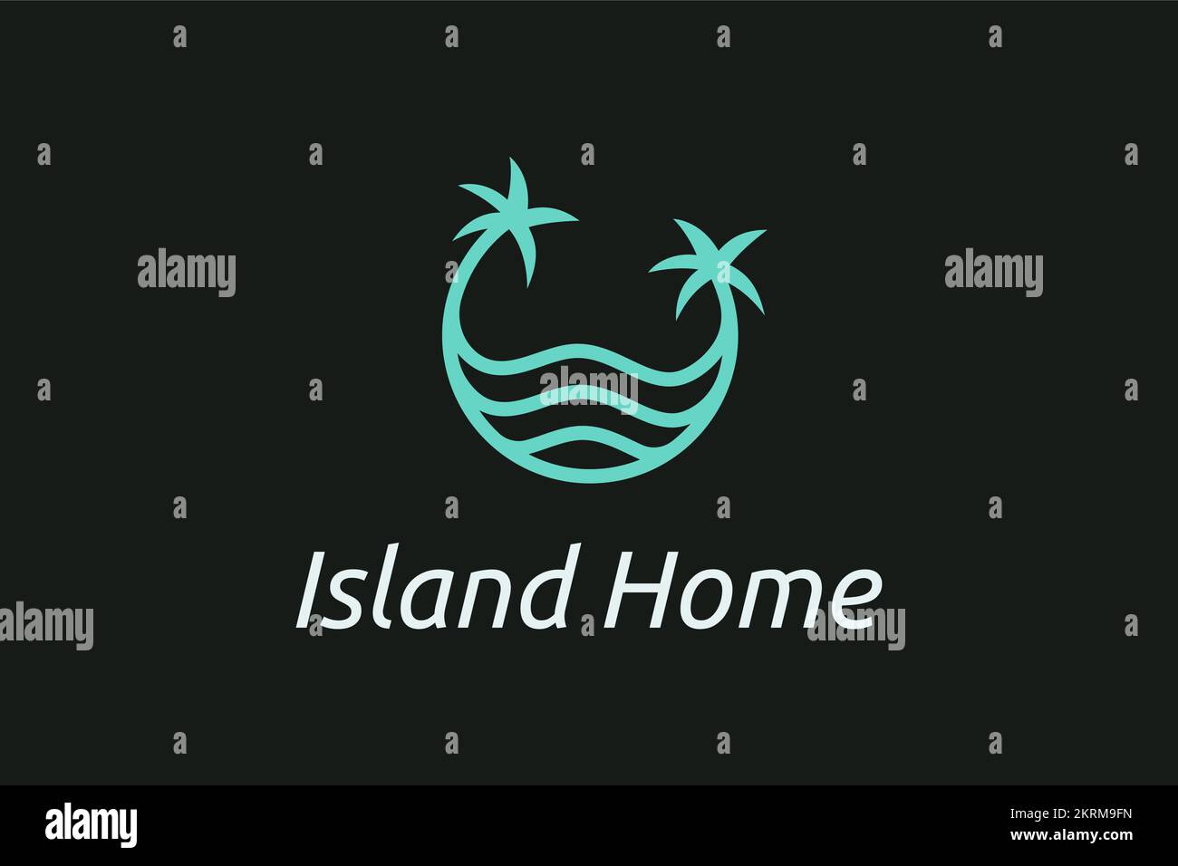Onde oceaniche e palme combinate con semplici forme minimaliste e moderne adatte a logo e icone Illustrazione Vettoriale