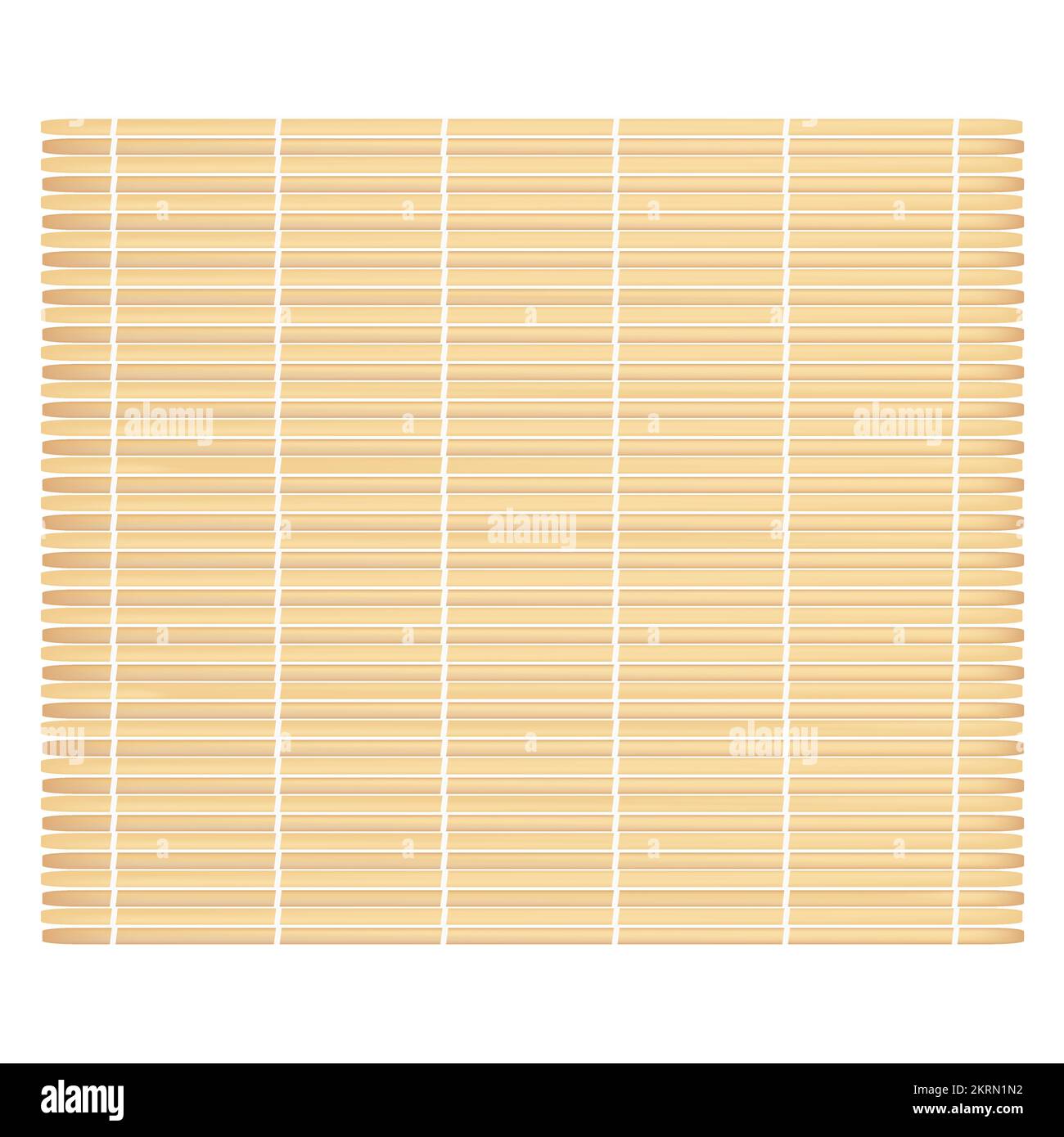 Tappetino di bambù per sushi su sfondo bianco. Concetto di ecologia. Oggetti isolati. Immagine vettoriale. Illustrazione Vettoriale