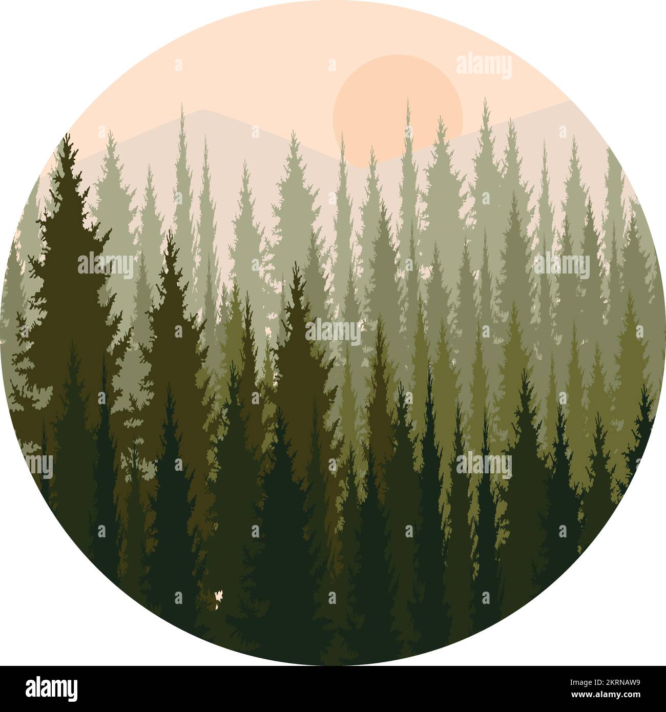 Wild Pine Forest Mountain View natura Paesaggio scena sfondo Illustrazione Vettoriale