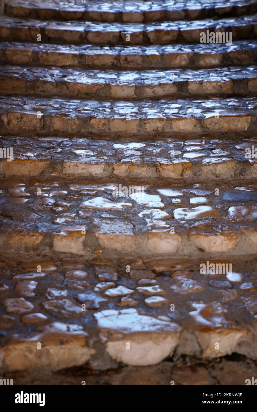 Dettaglio, vecchia scala in pietra, Italia Foto Stock