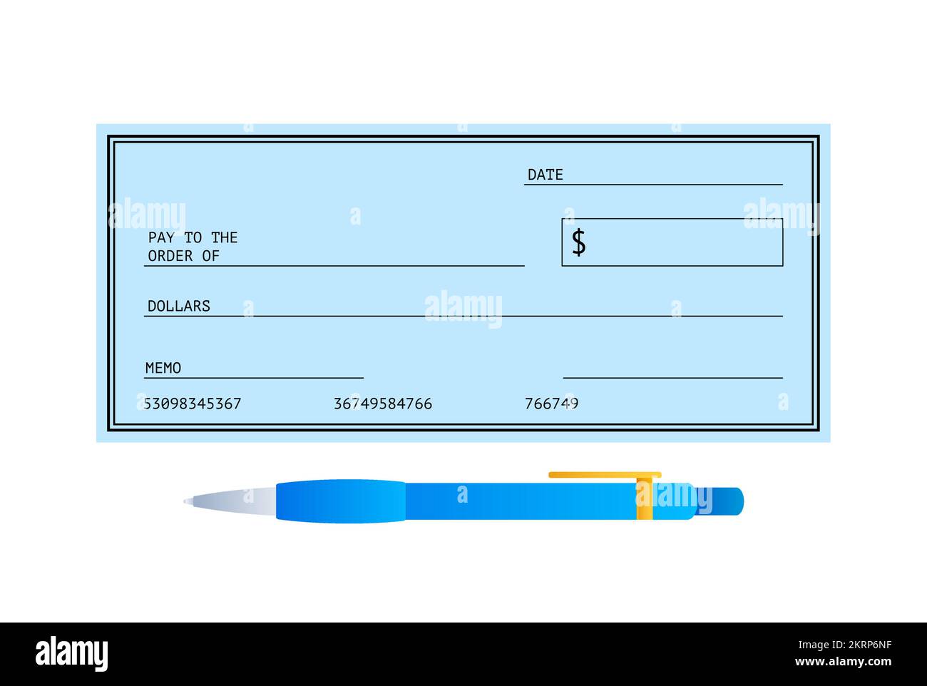 Controllo in bianco. Pagamento finanziario. Modello Chequebook. Illustrazione del vettore. Illustrazione Vettoriale