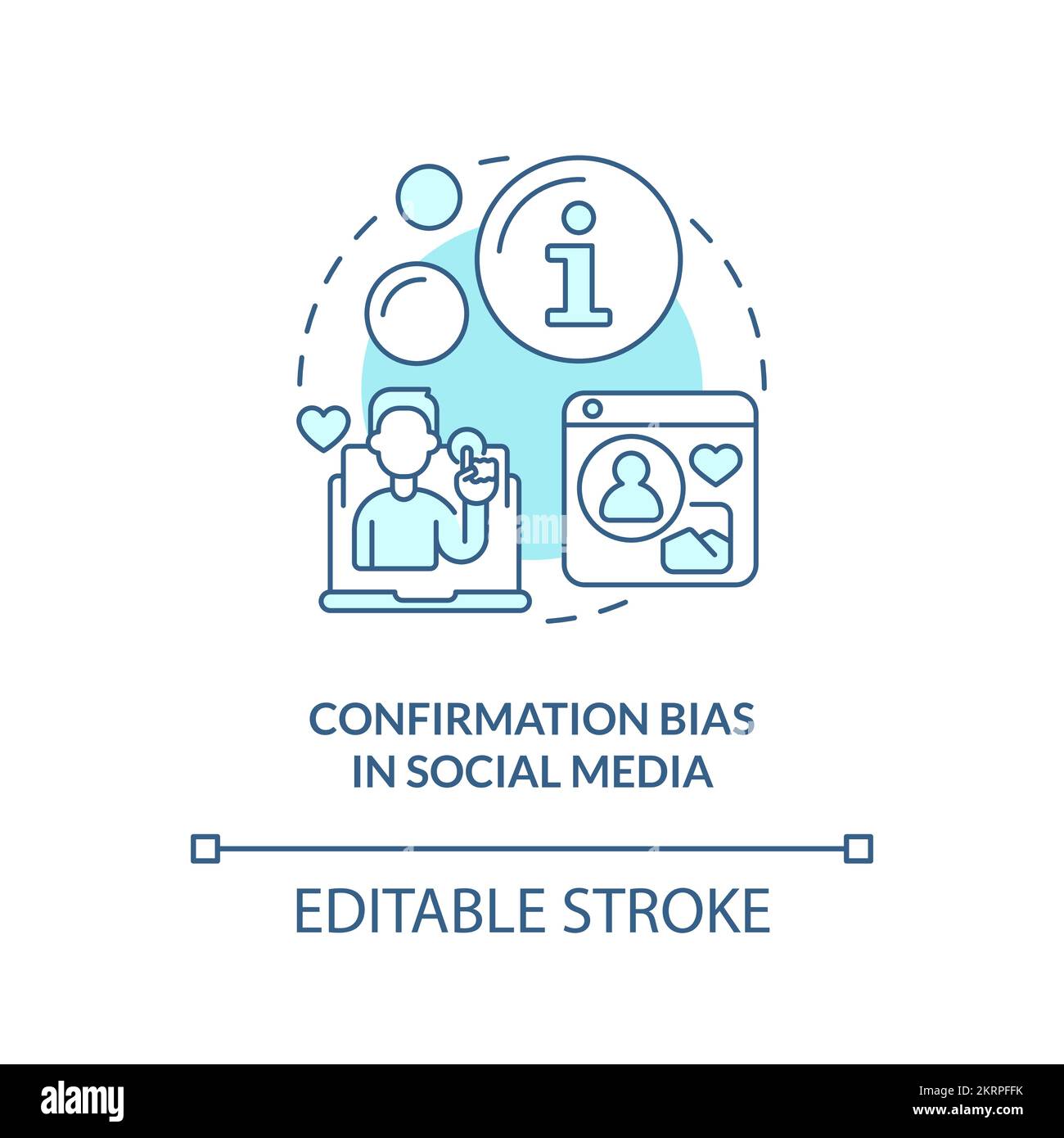 Bias di conferma nell'icona del concetto turchese dei social media Illustrazione Vettoriale