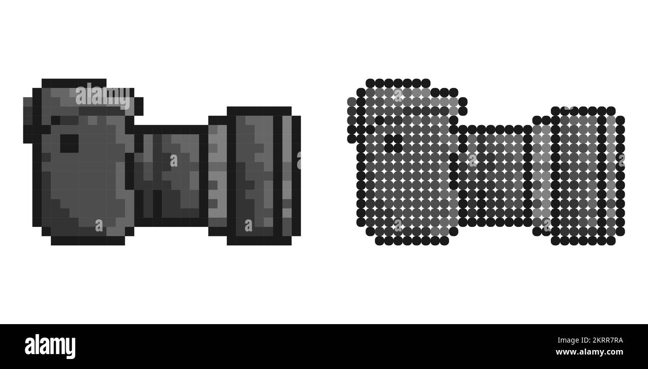 Vista laterale della fotocamera. Attrezzature per fotografia professionale e selfie. Giornata mondiale della fotografia 19th agosto Illustrazione Vettoriale