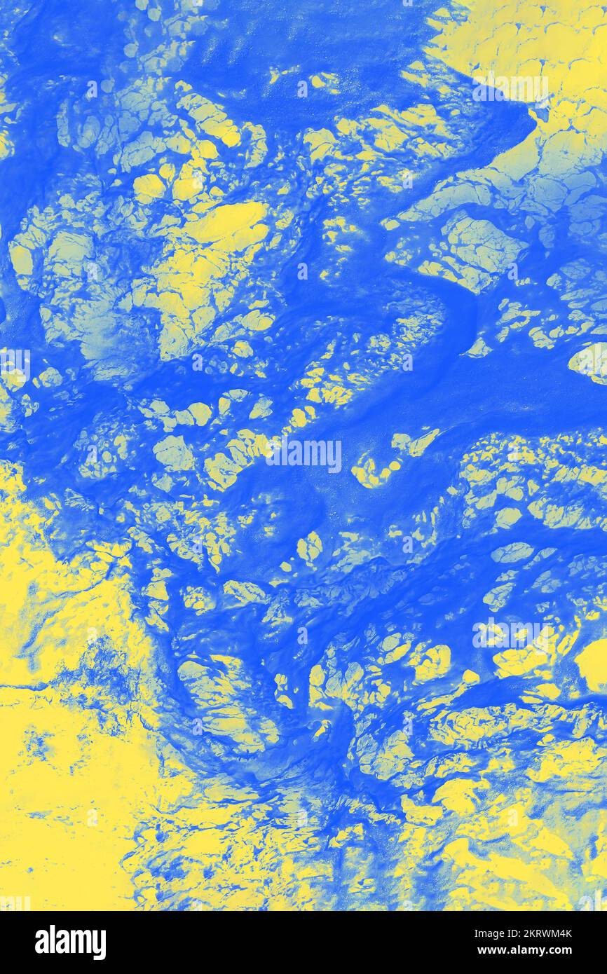 Sfondo astratto sfocato blu e giallo come marmo Foto Stock