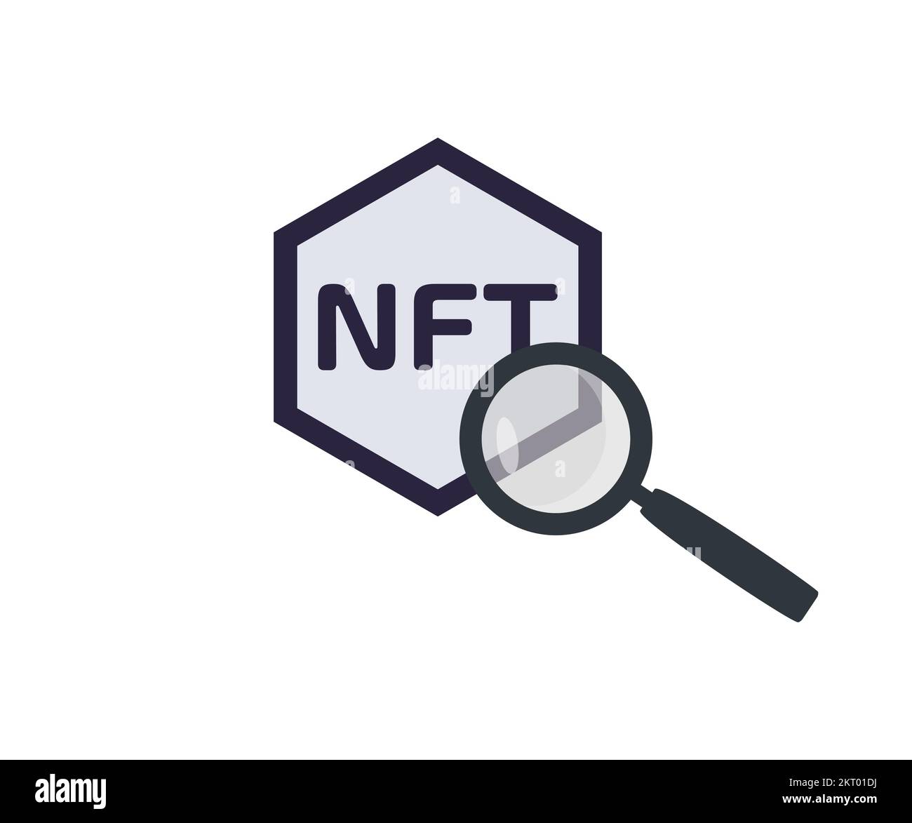 Ricerca di file di immagini e video nel logo del database NFT. Concetto di cripto-arte digitale. Concetto di minimalismo. NFT Research disegno vettoriale icona. Illustrazione Vettoriale