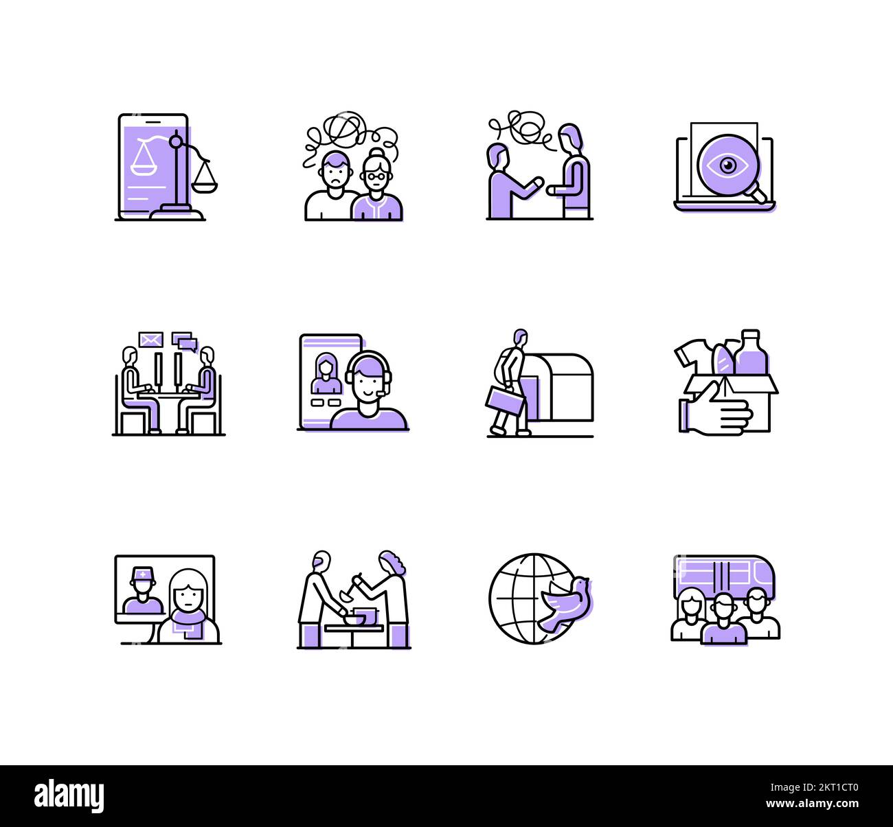 Supporto per la migrazione - icone moderne e colorate per il design delle linee Illustrazione Vettoriale