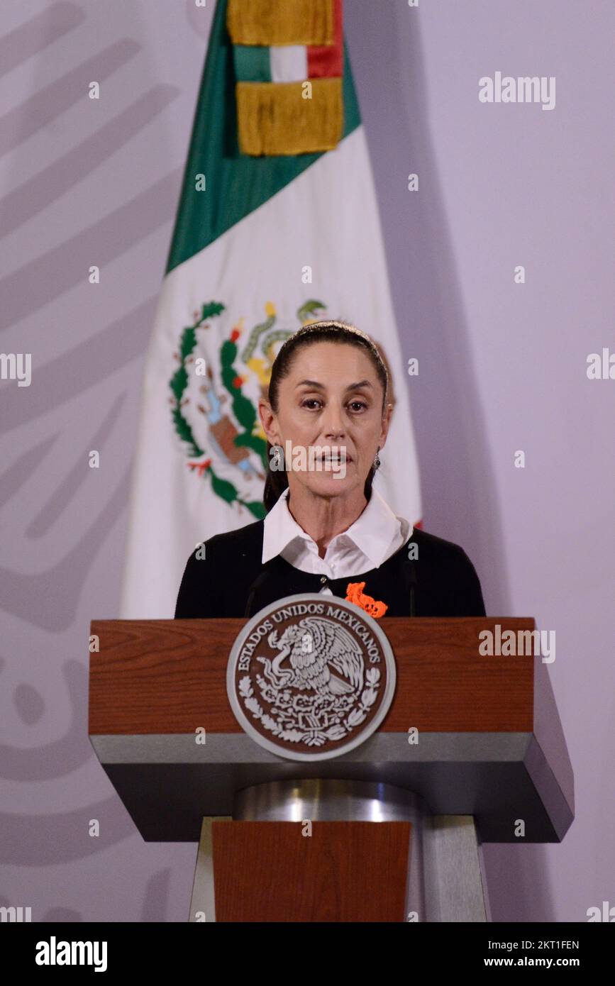 Non esclusiva: 28 novembre 2022, Città del Messico, Messico: Il Capo Governo di Città del Messico, Claudia Sheinbaum Pardo, parla durante la cerimonia della Natio Foto Stock