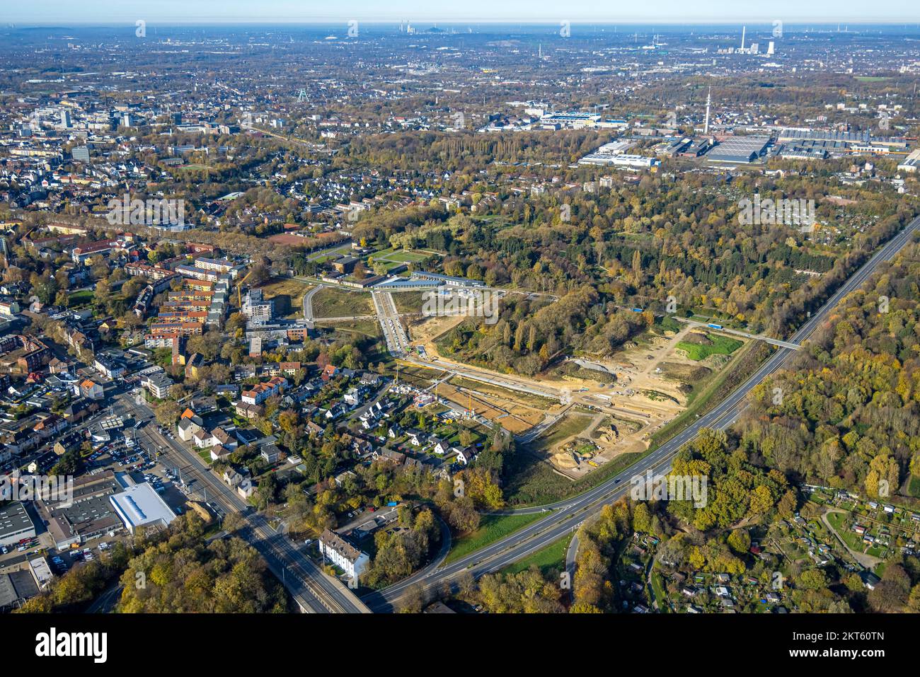 Veduta aerea, Ostpark Quartier Feldmark, Bochum Volunteer Vigili del fuoco, Altenbochum, Bochum, Ruhr, Renania settentrionale-Vestfalia, Germania, Cemeter vecchio Foto Stock