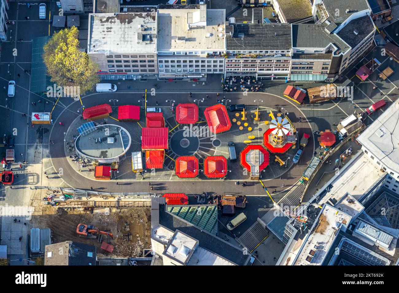 Veduta aerea, mercatino di Natale su Dr.-Ruer-Platz, Gleisdreieck, Bochum, Ruhr, Renania settentrionale-Vestfalia, Germania, DE, Europa, fotografia aerea, Mar Foto Stock