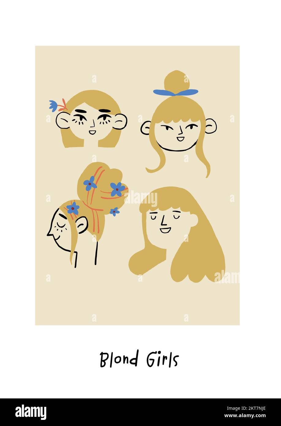 Poster con ritratti di ragazze con capelli biondi. Facce romantiche delle ragazze. Poster per il giorno delle donne. Illustrazione vettoriale Illustrazione Vettoriale