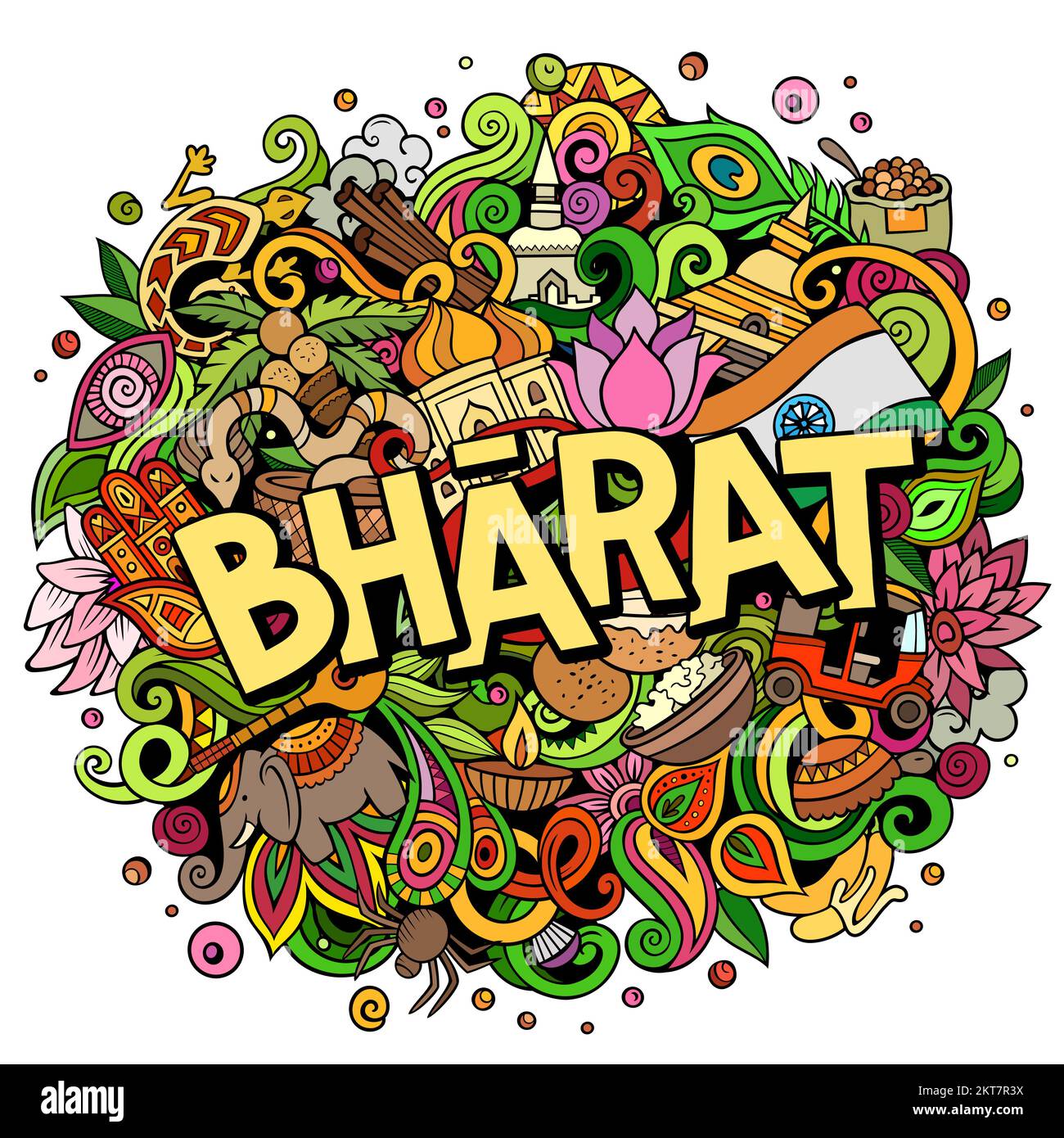 Bharat India mano disegnata fumetto Doodles illustrazione Illustrazione Vettoriale