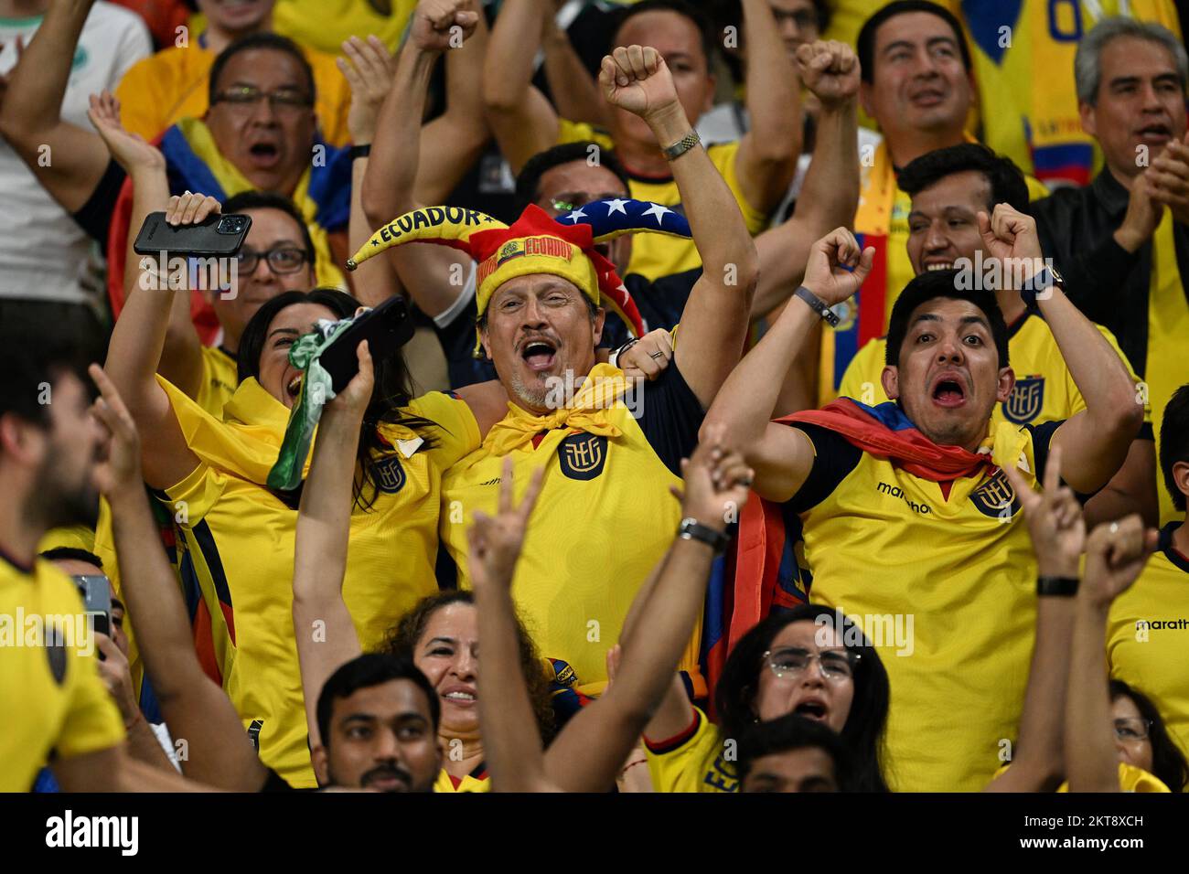 Doha, Catar. 29th Nov 2022. Tifosi dell'Ecuador durante una partita tra Ecuador e Senegal, valida per la fase di gruppo della Coppa del mondo, che si tiene allo Stadio Internazionale Khalifa di Doha, Qatar. Credit: Richard Callis/FotoArena/Alamy Live News Foto Stock