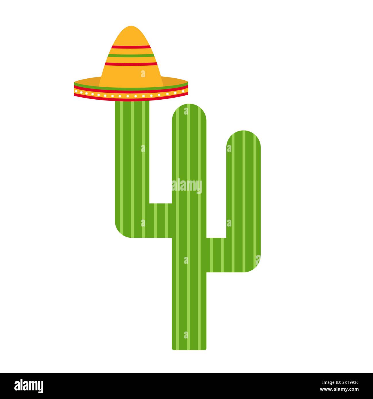 Viva Messico. Illustrazione del vettore cartoon. Cactus con sombrero. Logo con stampa di segnali luminosi badge per striscioni Illustrazione Vettoriale