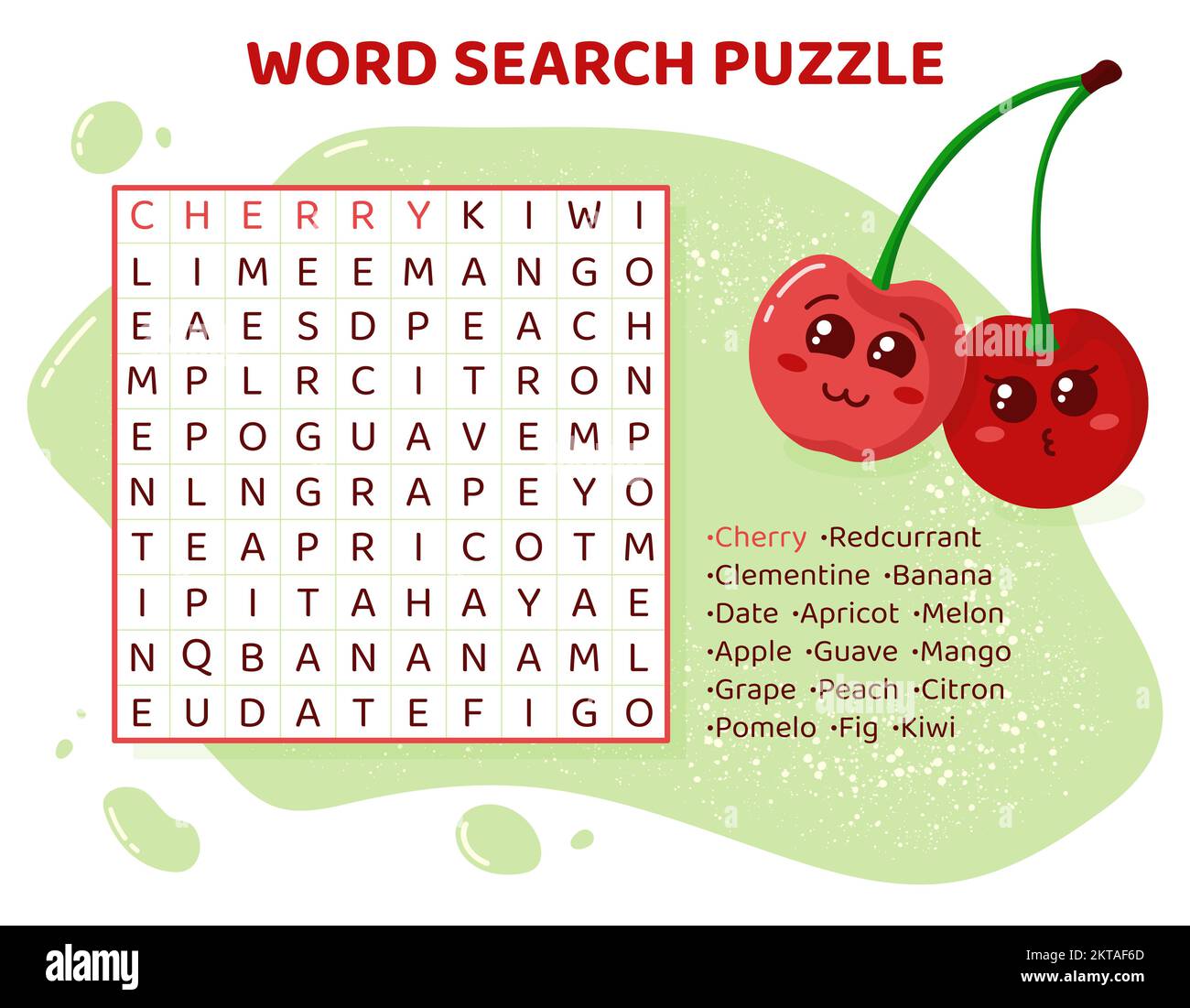 Parola di ricerca puzzle con frutti e bacche. Illustrazione Vettoriale