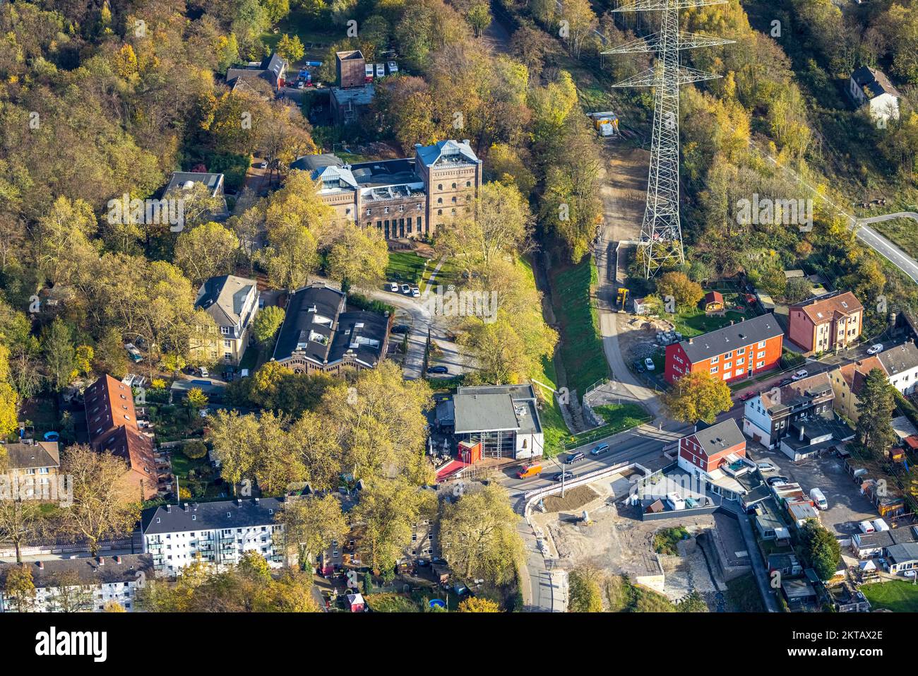 Veduta aerea, doppia torre di malakow, ex collirio Holland 1/2, Ückendorf, Gelsenkirchen, zona della Ruhr, Renania settentrionale-Vestfalia, Germania, DE, Europa, Aeri Foto Stock