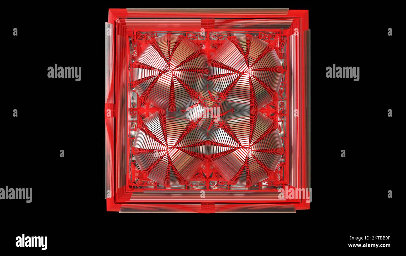 3D Illustrazione di un motivo dal design intricato in rosso. Progettisti, artisti, gioiellieri e modellatori 3D devono dare un'occhiata più da vicino. Foto Stock