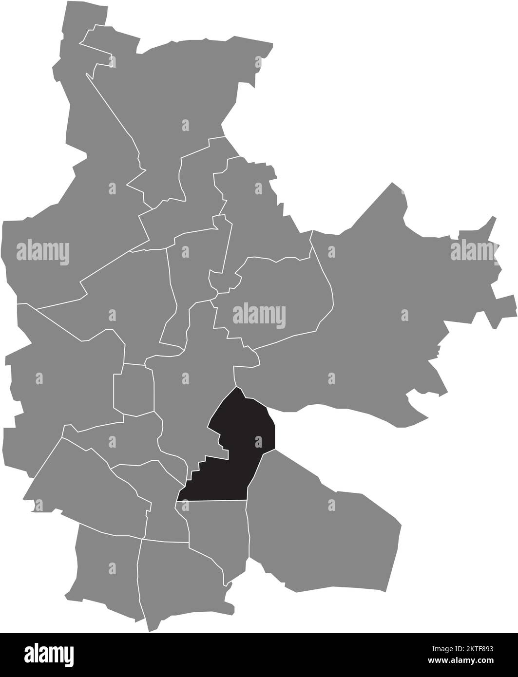 Nero piano vuoto evidenziato mappa della posizione del DISTRETTO DI BRANITZ all'interno grigio mappa amministrativa DI COTTBUS, Germania Illustrazione Vettoriale
