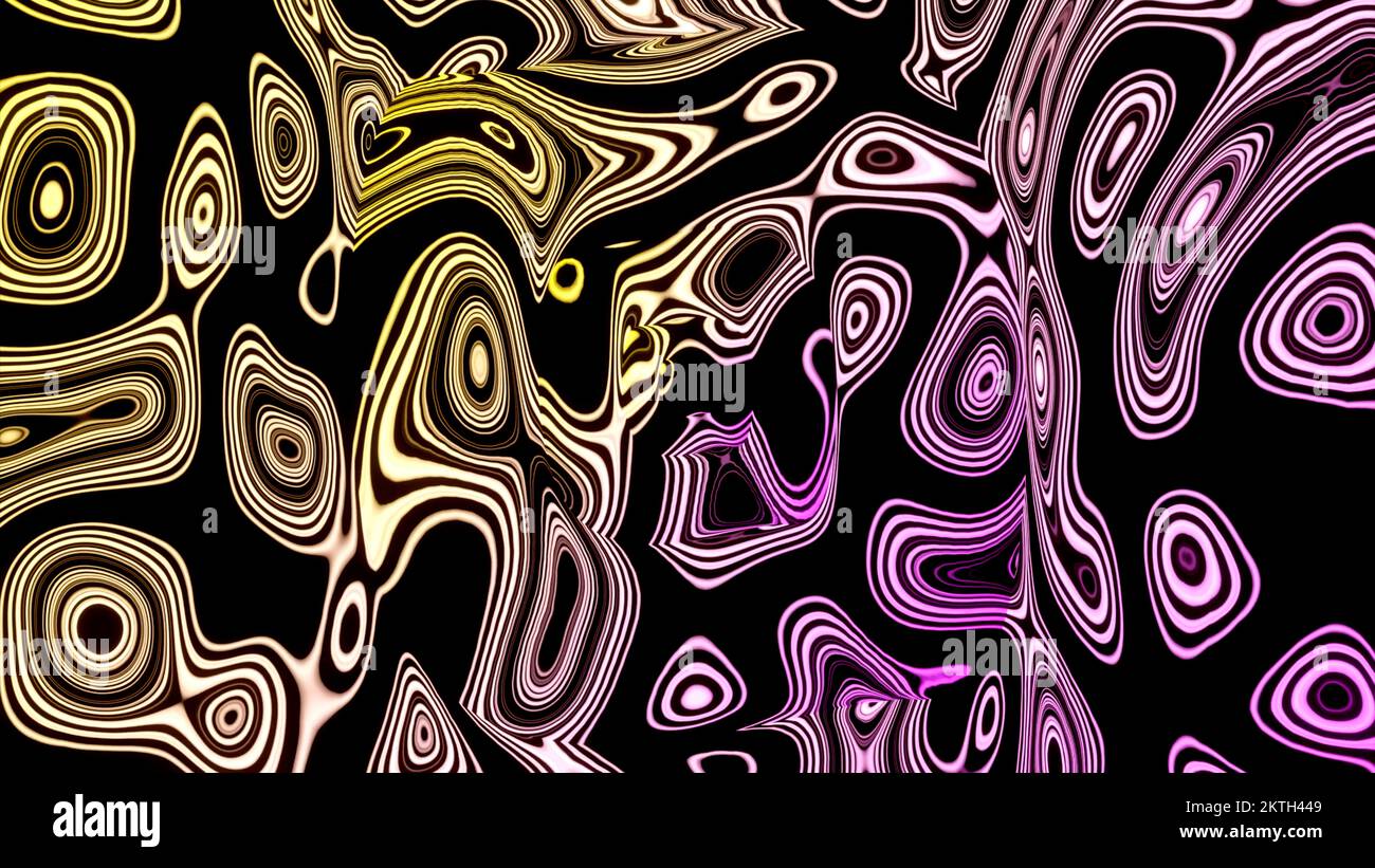 Cerchi colorati trasformati, sfondo astratto del movimento. Design. Superficie rotante di forme ovali e rotonde Foto Stock