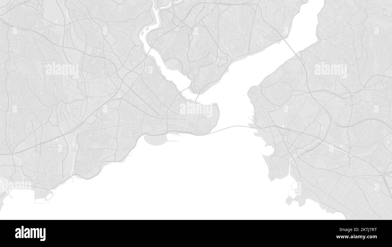 Mappa di sfondo vettoriale della città di Istanbul bianca e grigio chiaro, strade e acqua. Proporzioni widescreen, roadmap digitale con design piatto. Illustrazione Vettoriale