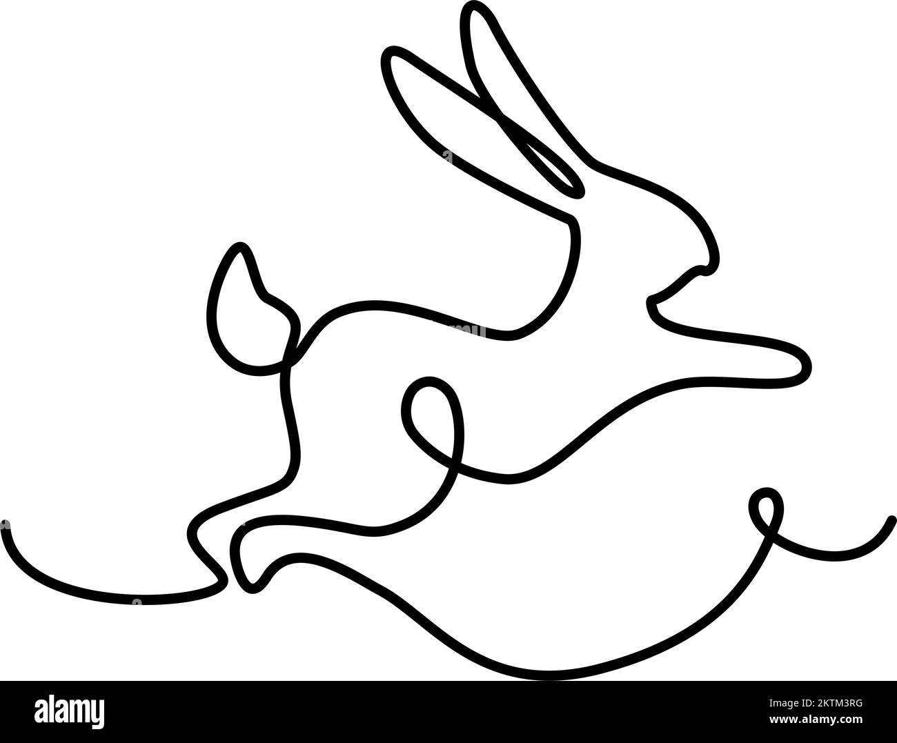 Coniglio saltando. Il simbolo del nuovo anno secondo il calendario cinese in una riga continua. Art. Linea Isolare. Ideale per striscioni, sfondi, Web, poster o biglietti, auguri, etichetta, prezzo. EPS Illustrazione Vettoriale