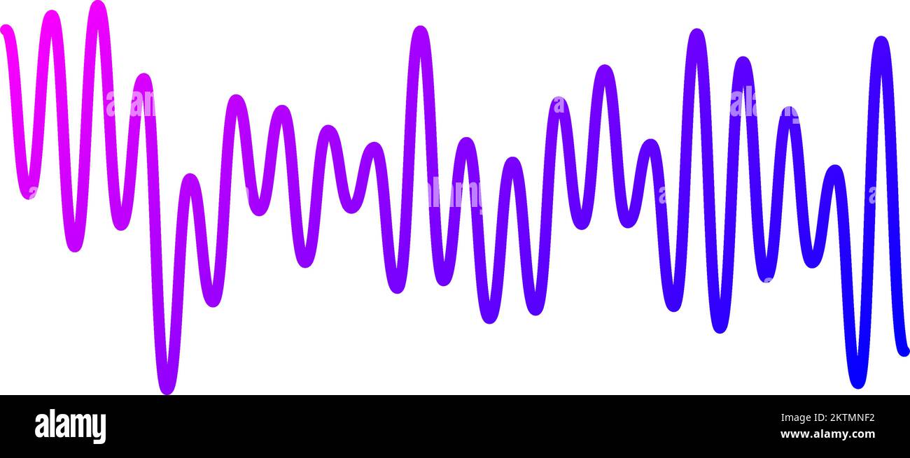 Onda sonora curva viola. Campione audio vocale o musicale. Linea sinusoidale. Grafico del segnale radio elettronico. Illustrazione Vettoriale