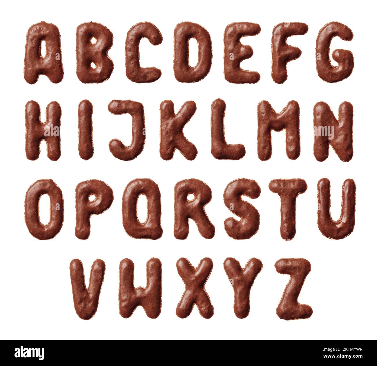 Lettere alfabetiche fatte di biscotti reali, isolate su sfondo bianco, primo piano Foto Stock