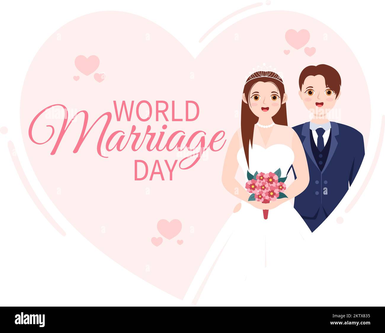 Giornata mondiale del matrimonio il 12 febbraio con simbolo d'amore per sottolineare la bellezza e la fedeltà di un partner in Cartoon piano modelli disegnati a mano Illustrazione Illustrazione Vettoriale