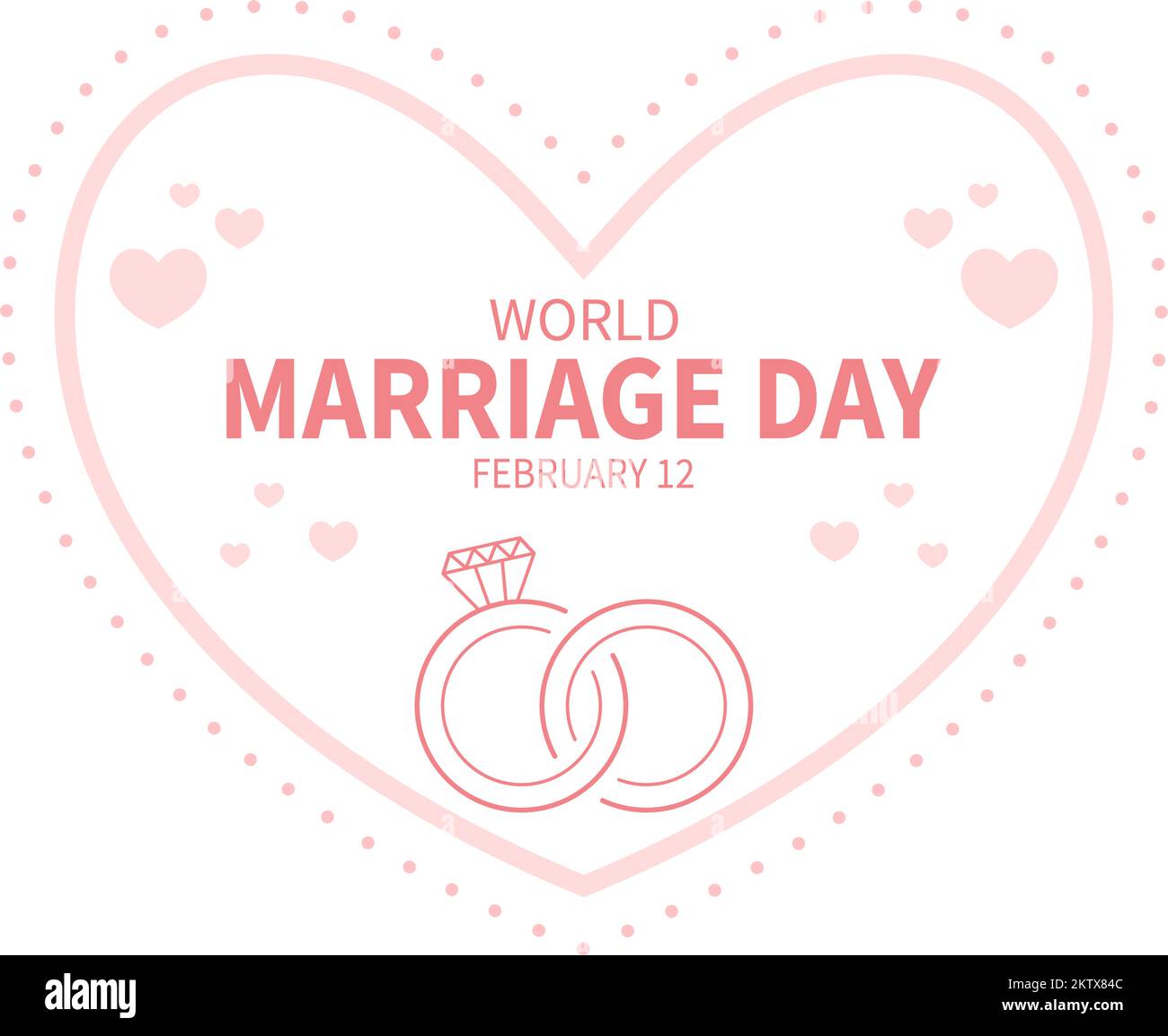 Giornata mondiale del matrimonio il 12 febbraio con simbolo d'amore per sottolineare la bellezza e la fedeltà di un partner in Cartoon piano modelli disegnati a mano Illustrazione Illustrazione Vettoriale