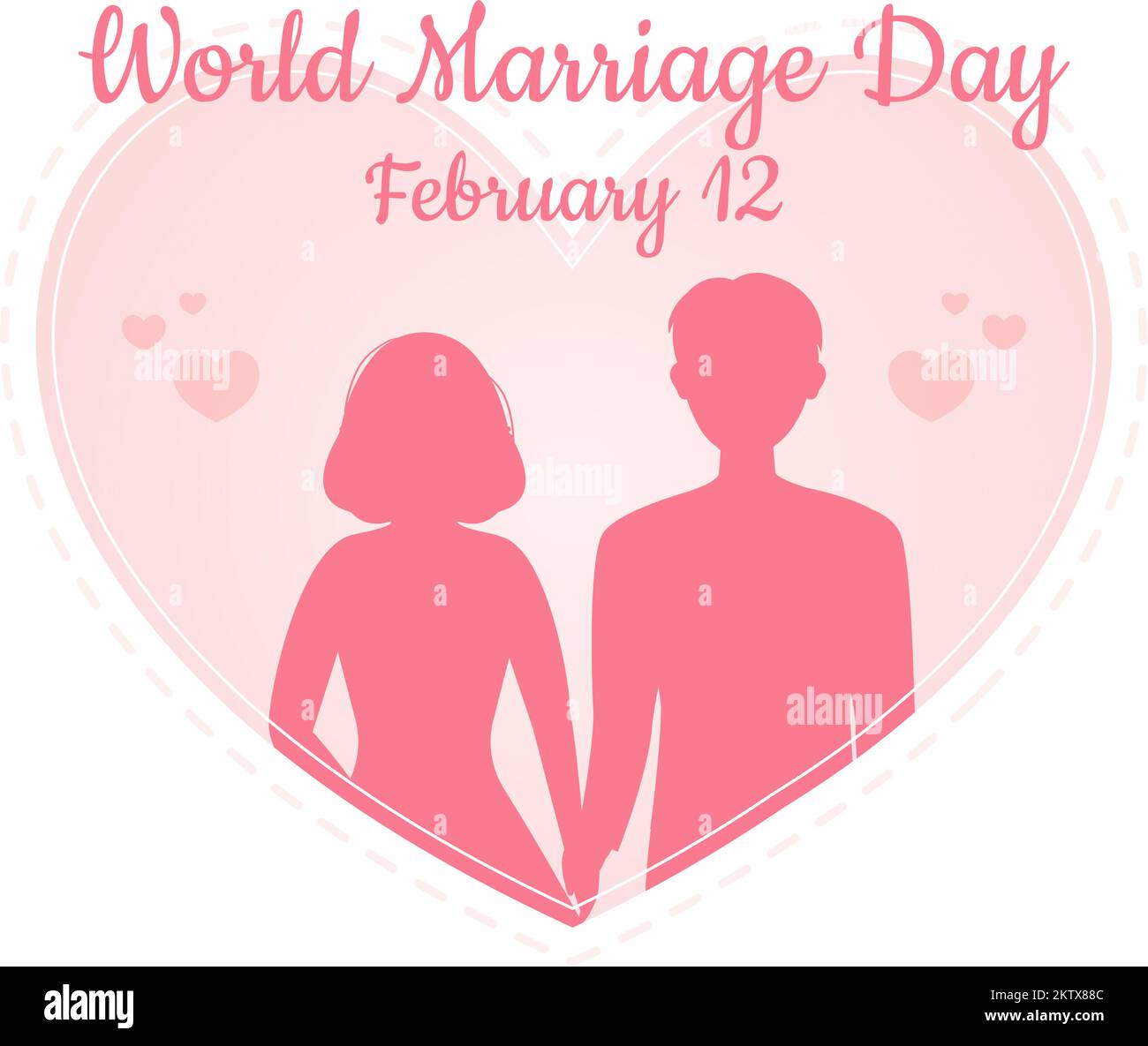 Giornata mondiale del matrimonio il 12 febbraio con simbolo d'amore per sottolineare la bellezza e la fedeltà di un partner in Cartoon piano modelli disegnati a mano Illustrazione Illustrazione Vettoriale