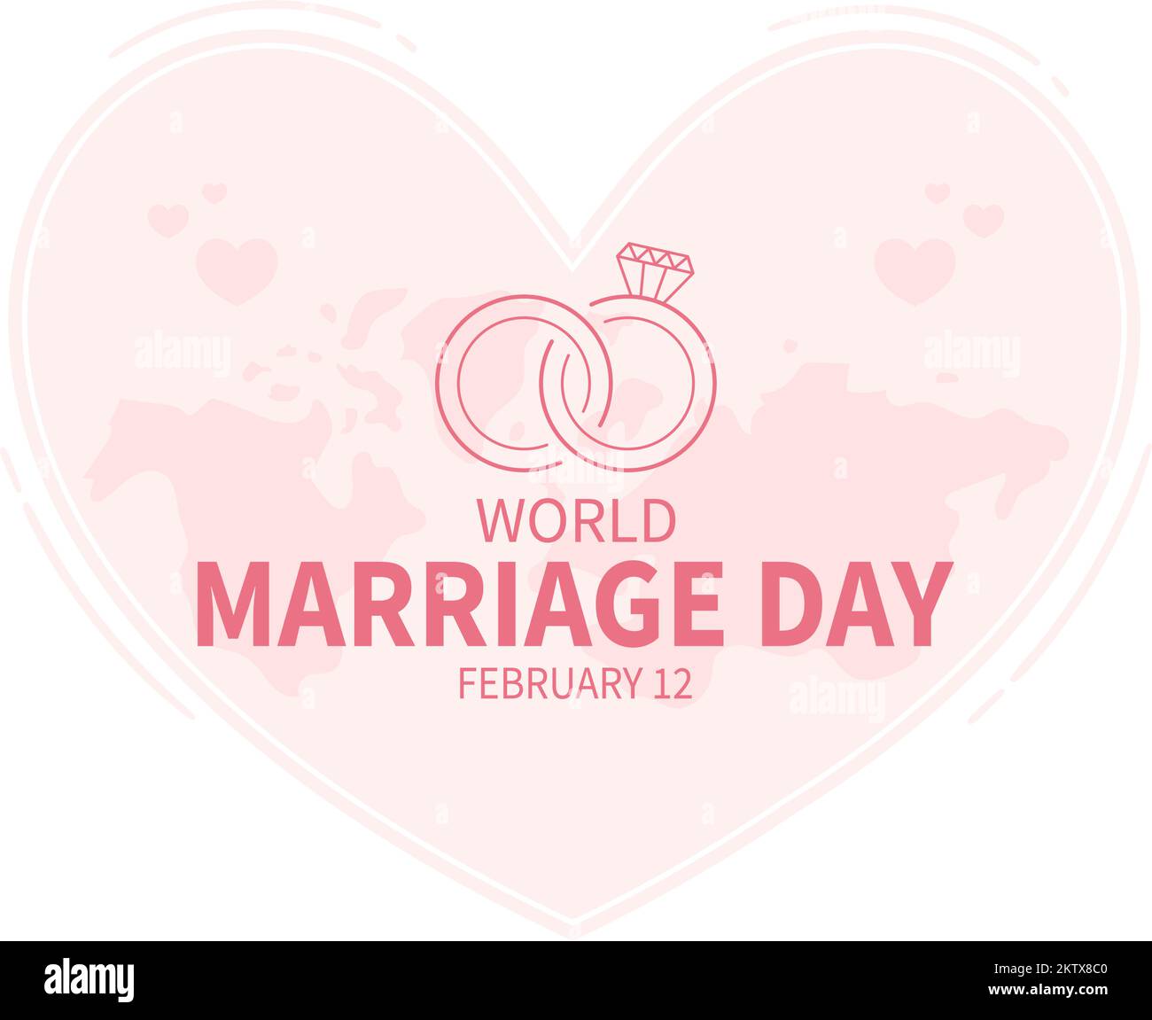 Giornata mondiale del matrimonio il 12 febbraio con simbolo d'amore per sottolineare la bellezza e la fedeltà di un partner in Cartoon piano modelli disegnati a mano Illustrazione Illustrazione Vettoriale