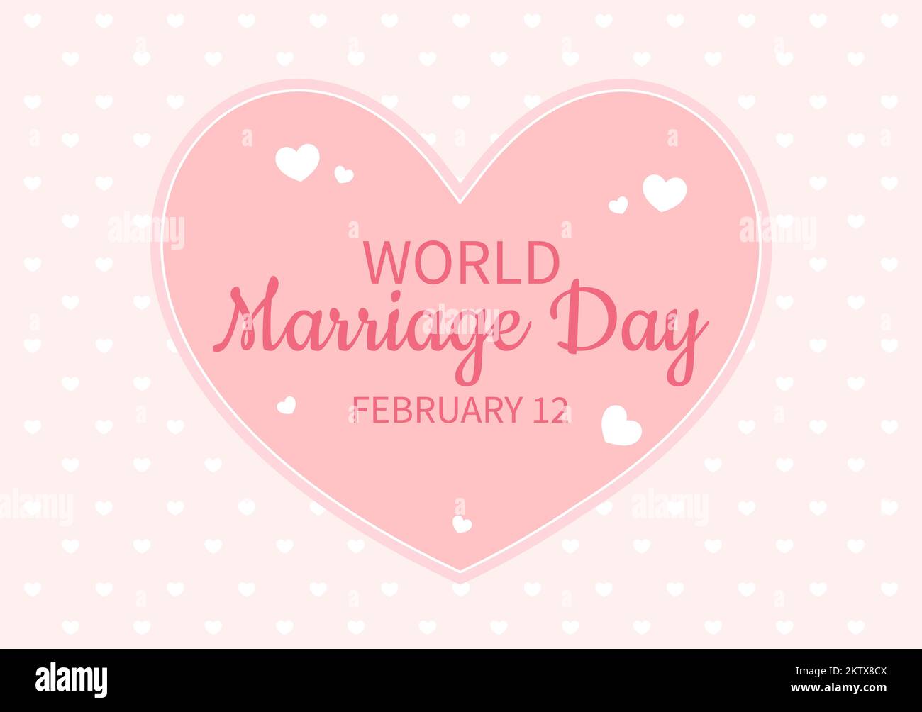 Giornata mondiale del matrimonio il 12 febbraio con simbolo d'amore per sottolineare la bellezza e la fedeltà di un partner in Cartoon piano modelli disegnati a mano Illustrazione Illustrazione Vettoriale