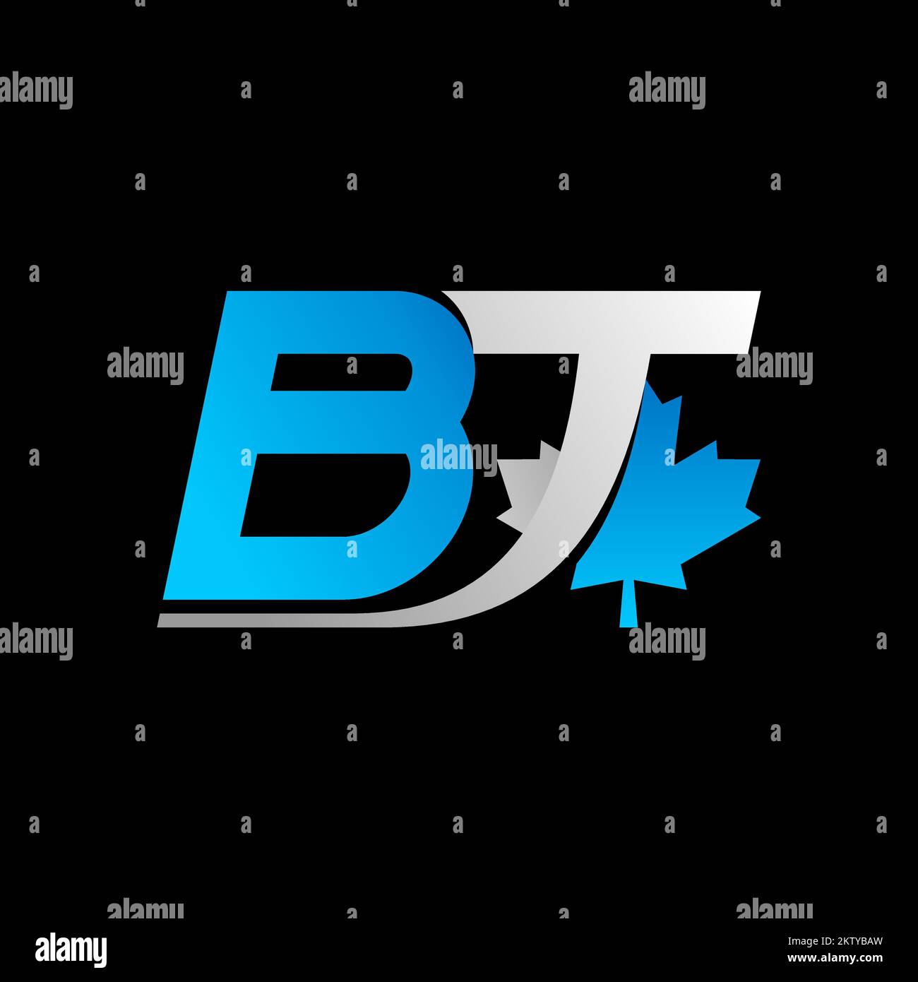 Lettera BT sans serif corsivo font con foglia d'acero fast move creativo premium grafica logo design concept libero vettore iniziale sport o bandiera canadain Illustrazione Vettoriale