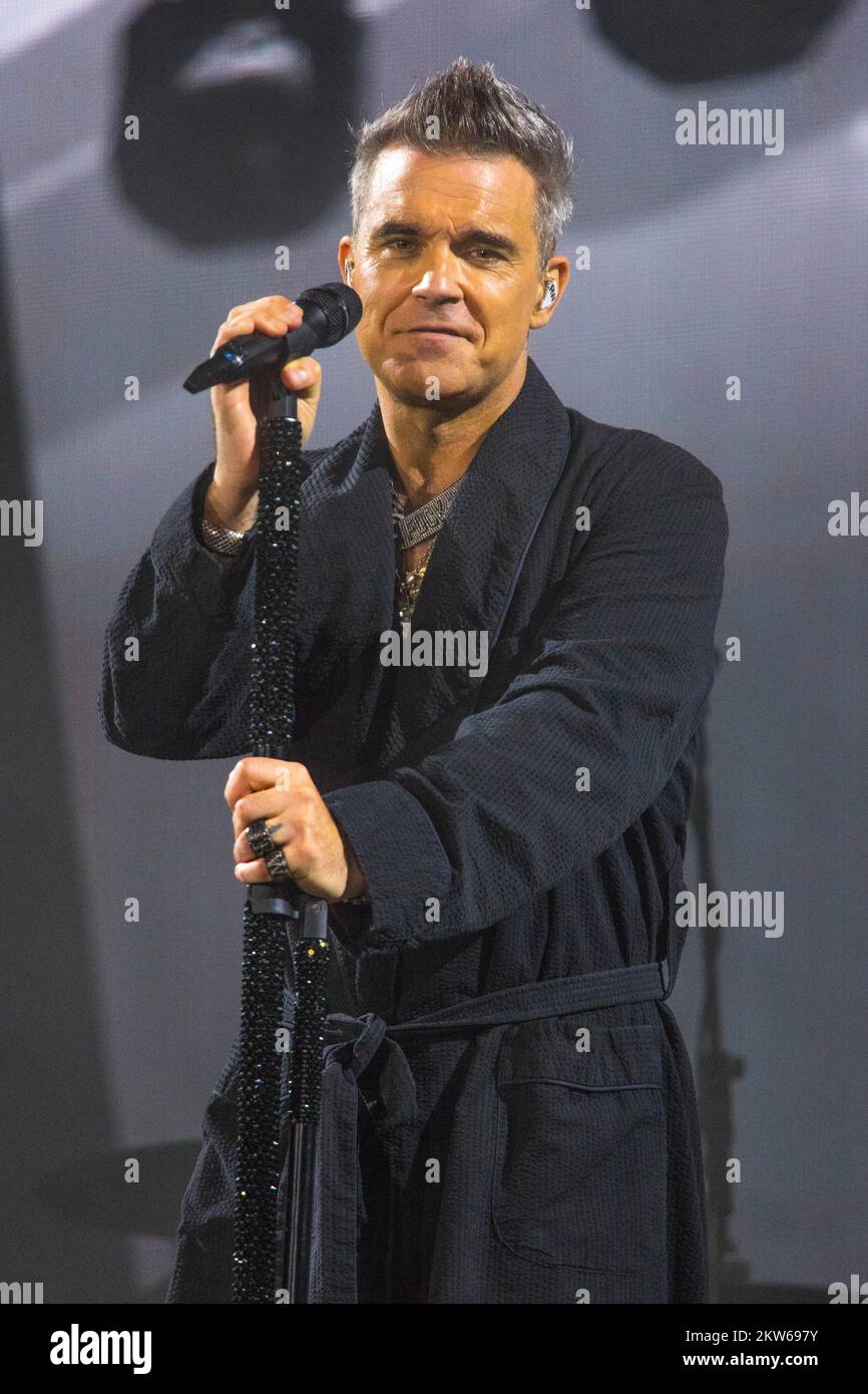 Robbie Williams Concert, Exhibition Centre, Monaco di Baviera, Germania, 27.08.2022, Europa Foto Stock