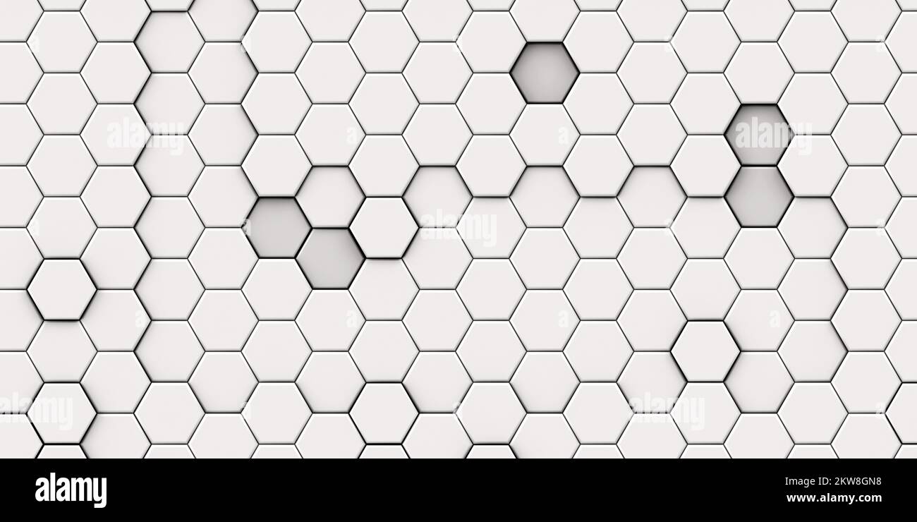 3D sfondo bianco mosaico a nido d'ape goffrato. Trama geometrica realistica delle celle della mesh. Carta da parati astratta bianca con griglia esagonale, rendering 3D Foto Stock