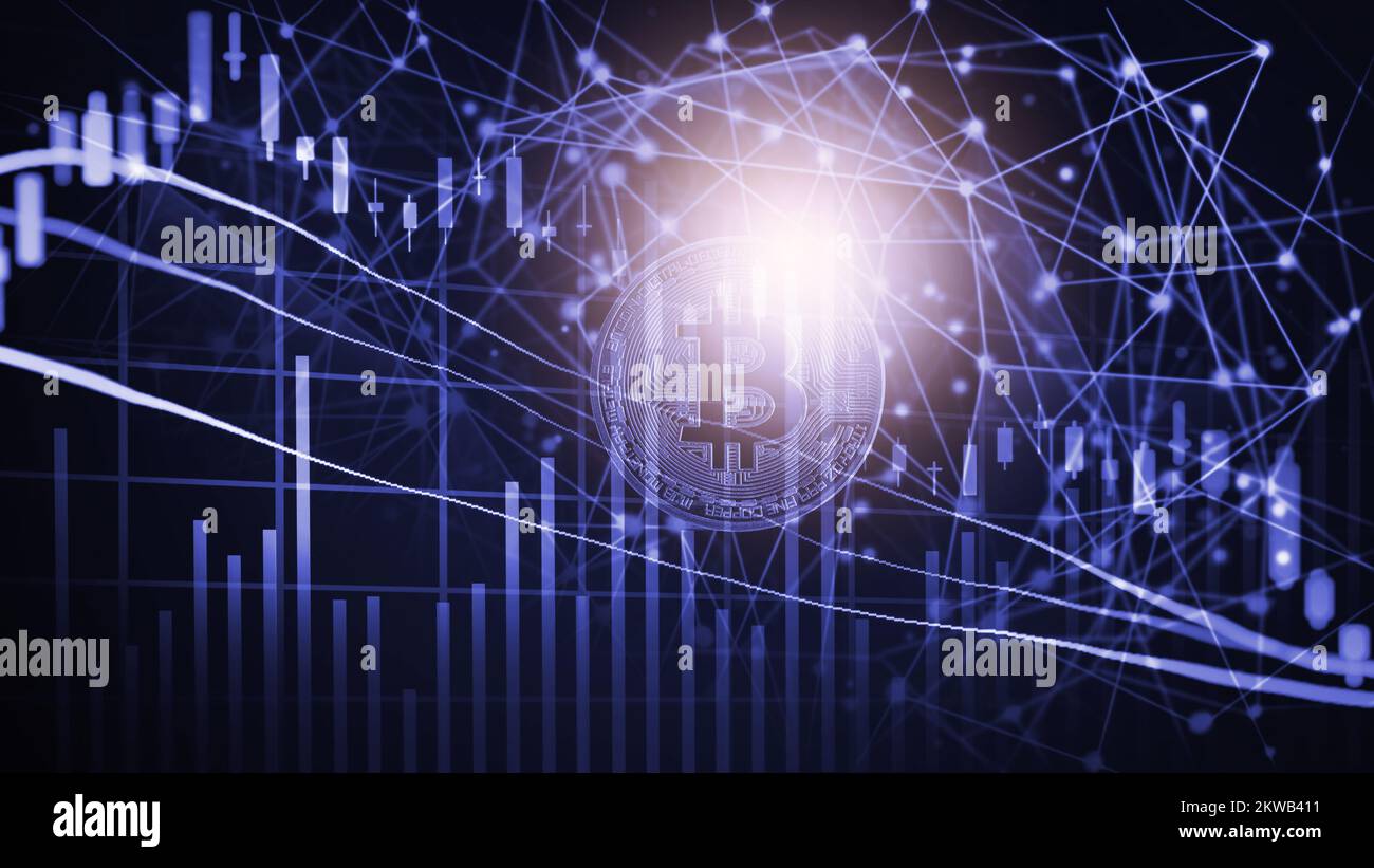 Moderno modo di exchange. Bitcoin è comodo il pagamento in economia globale del mercato. Virtual valuta digitale e investimenti finanziari del concetto di commercio. Abstr Foto Stock