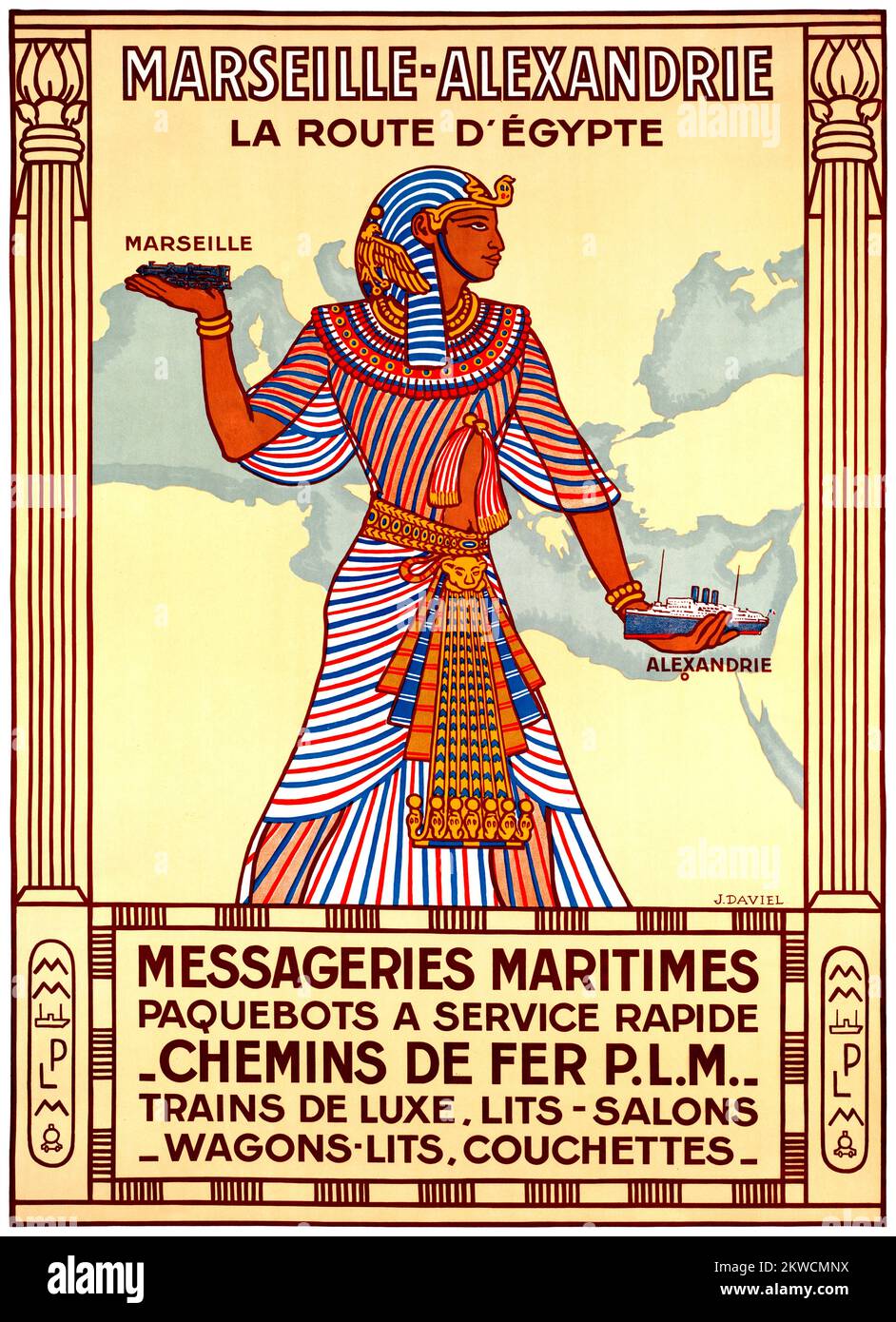 Marsiglia-Alexandrie. La route d'Egypte di Joseph Daviel de la Nezière (1873-1944). Poster pubblicato nel 1927 in Francia. Foto Stock