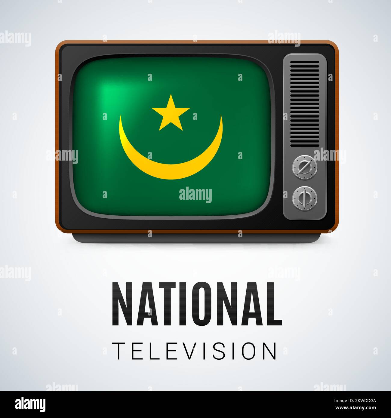 Vintage TV e bandiera di Mauritania come Symbol National Television. Ricevitore Tele con bandiera mauritana Illustrazione Vettoriale