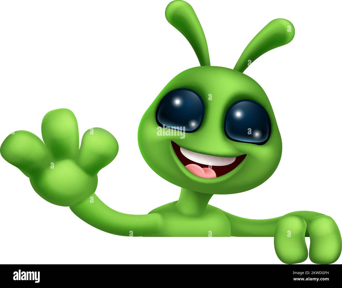 Alieno cute Little Green Man Martian Cartoon Mascot Illustrazione Vettoriale