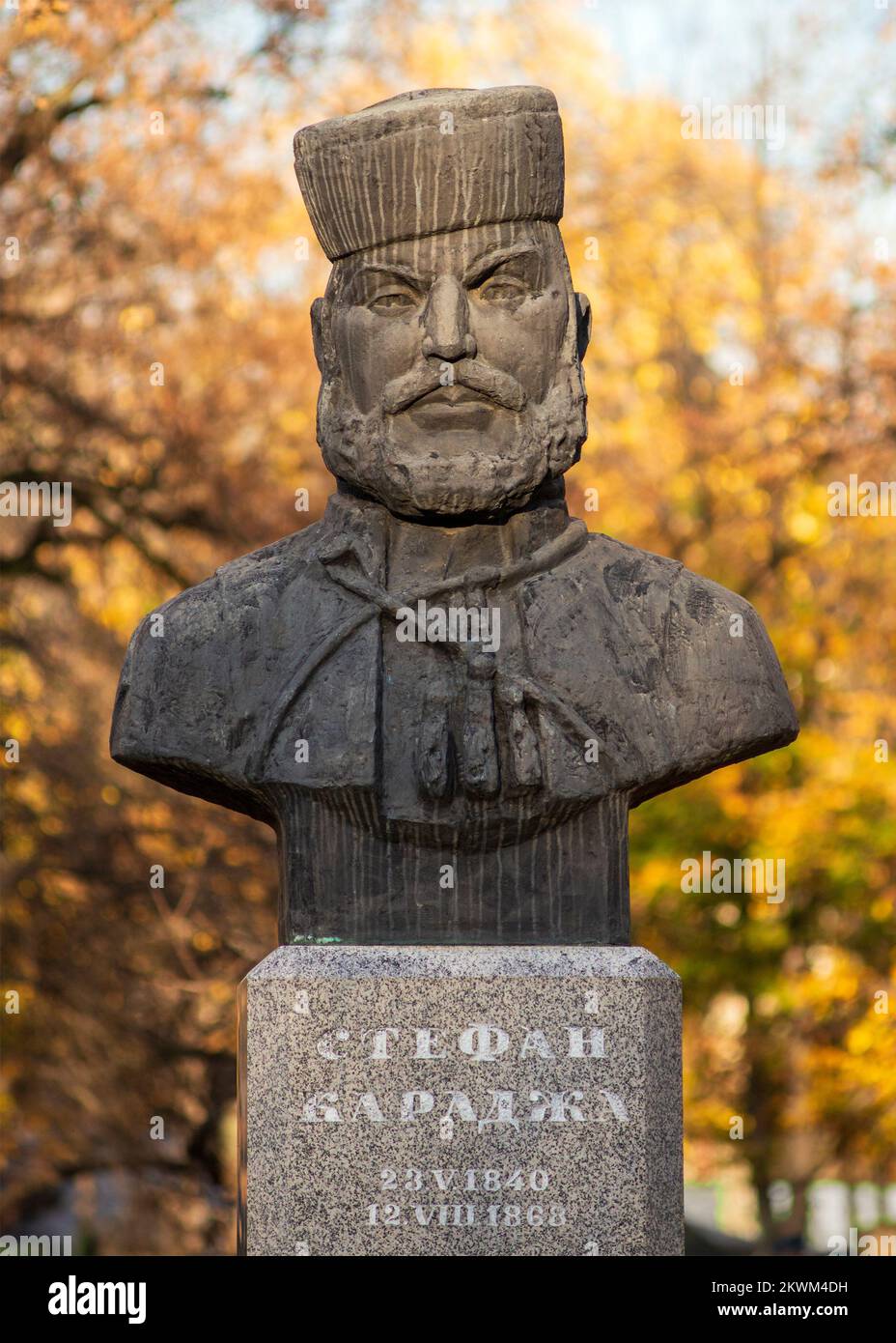 Busto di Stefan Karadzha come capo rivoluzionario e ribellione bulgaro prominente contro l'Impero Ottomano. Sofia, Bulgaria Foto Stock