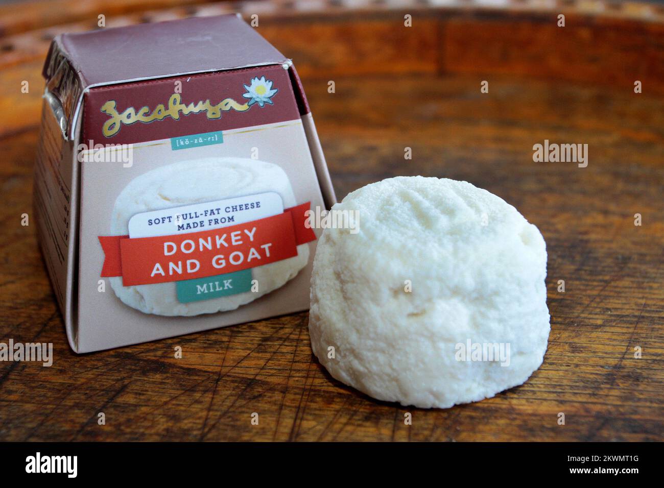 09.10.2012., Srijemska Mitrovica, Serbia - il formaggio più costoso è il formaggio serbo preparato su ordinazione derivato dal latte d'asino nella riserva Zasavica a nord di Belgrado, Serbia. Ciò che lo rende raro è il fatto che richiede oltre 25 litri di latte d'asino per un solo chilogrammo di formaggio, e 1 kg di questo formaggio costano 1000 euro. Poiché gli asini producono pochissimo latte, il latte viene raccolto da 100 asini balcanici che vivono nella Riserva Naturale Speciale Zasavica. Il formaggio Pule ha anche ottenuto il suo nome 'Pule dagli animali, come 'pule' è la parola serba per il nemico. Il formaggio Pule è anche Foto Stock