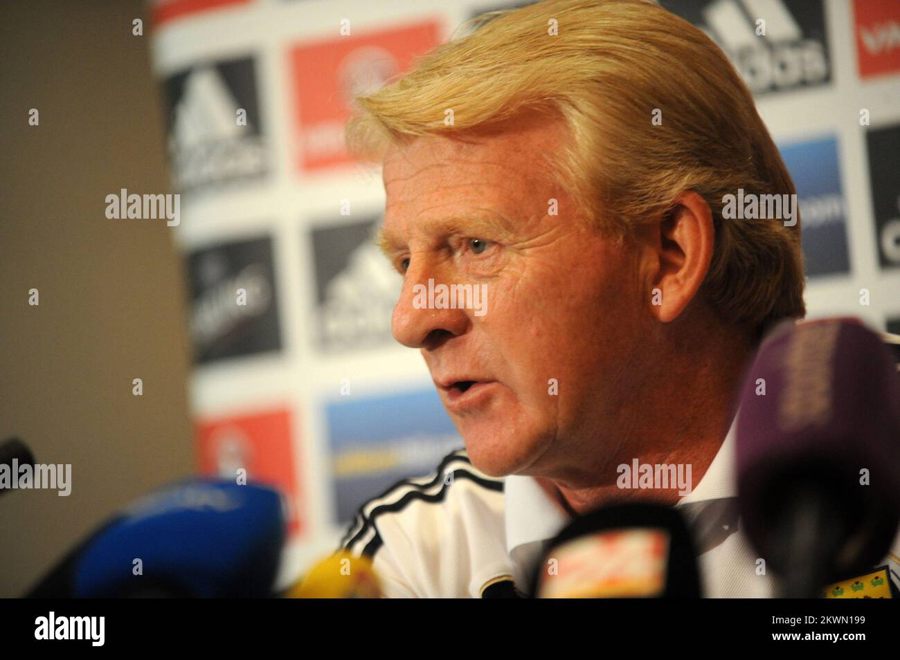 Direttore scozzese Gordon Strachan durante la conferenza stampa presso lo Sheraton Hotel di Zagabria, Croazia. Foto Stock