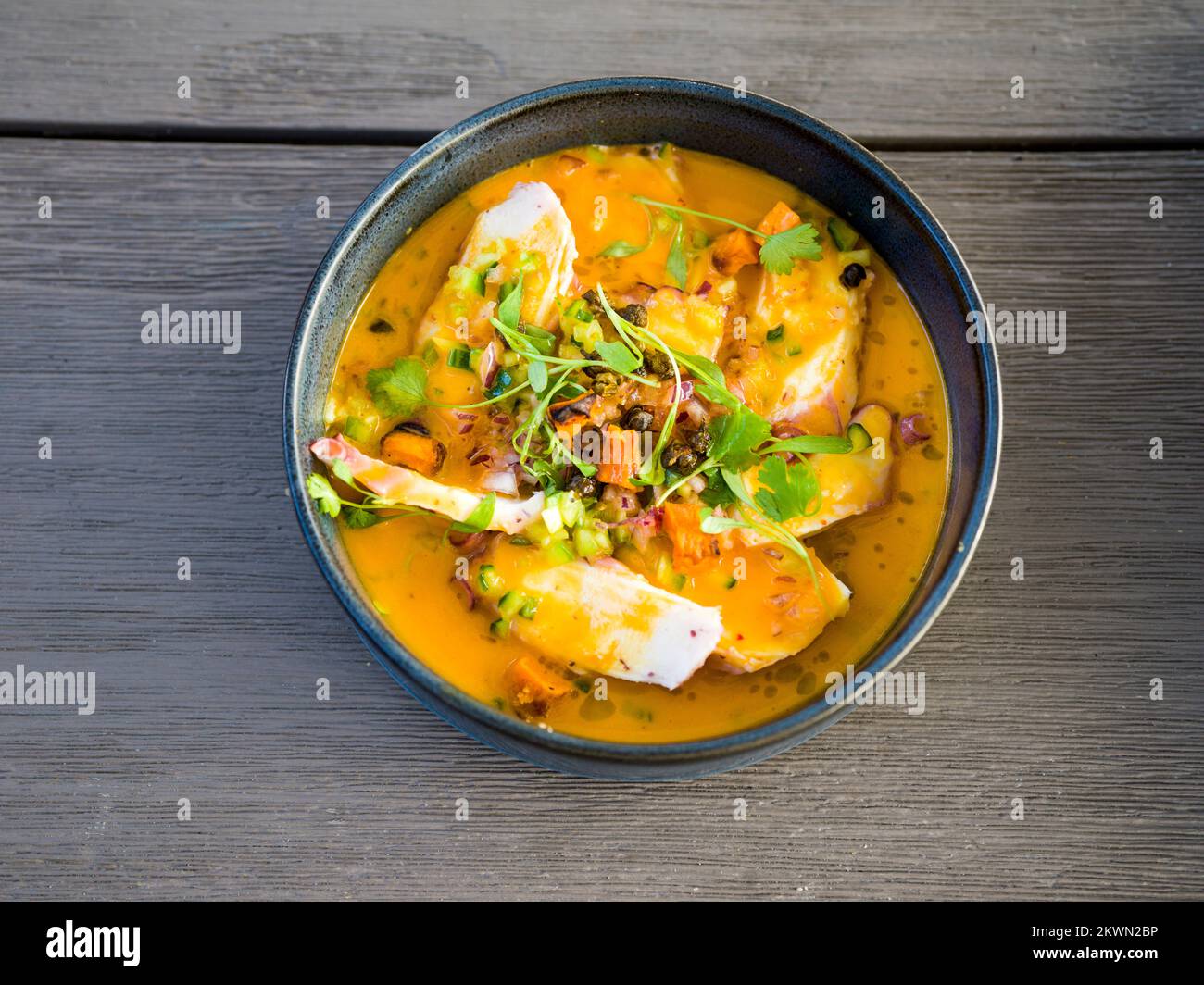 Polipo Ceviche The Deck, Ristorante Miami Florida, USA Foto Stock