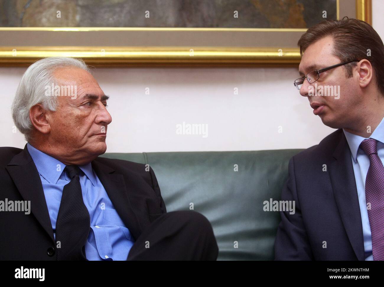 17.09.2013., Beograd, Serbia - l'ex presidente del fondo monetario internazionale Dominique Strauss-Kahn ha incontrato il primo vice primo ministro Aleksandar Vucic u zgradi Vlade. Foto: HaloPix/PIXSELL Foto Stock